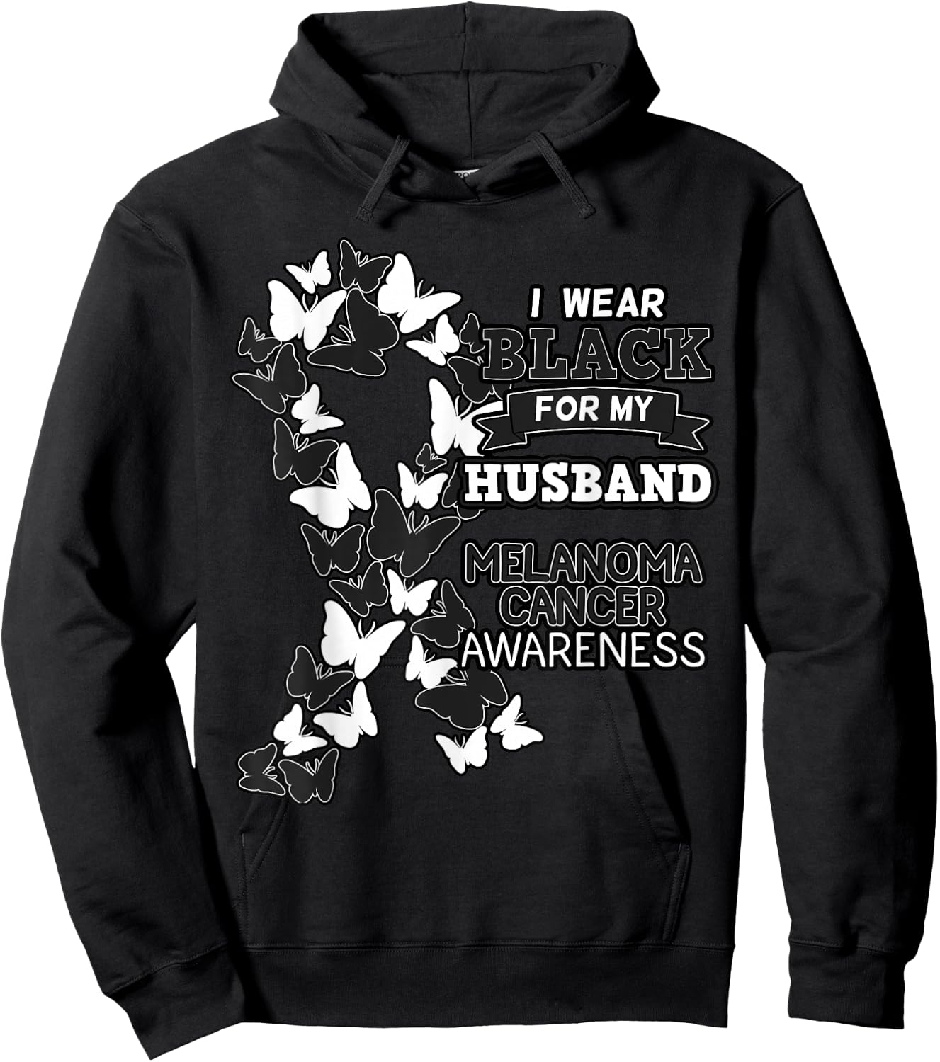 Melanoma Cancer Awareness Black Ribbon Husband Father Gift Hoodie - Hoodie | Black