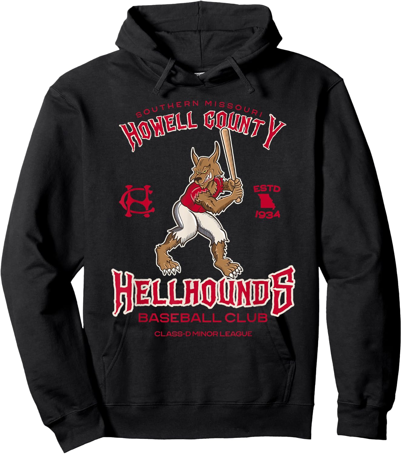 Howell County Hellhounds Minor League Retro Baseball Team Hoodie - Hoodie | Black