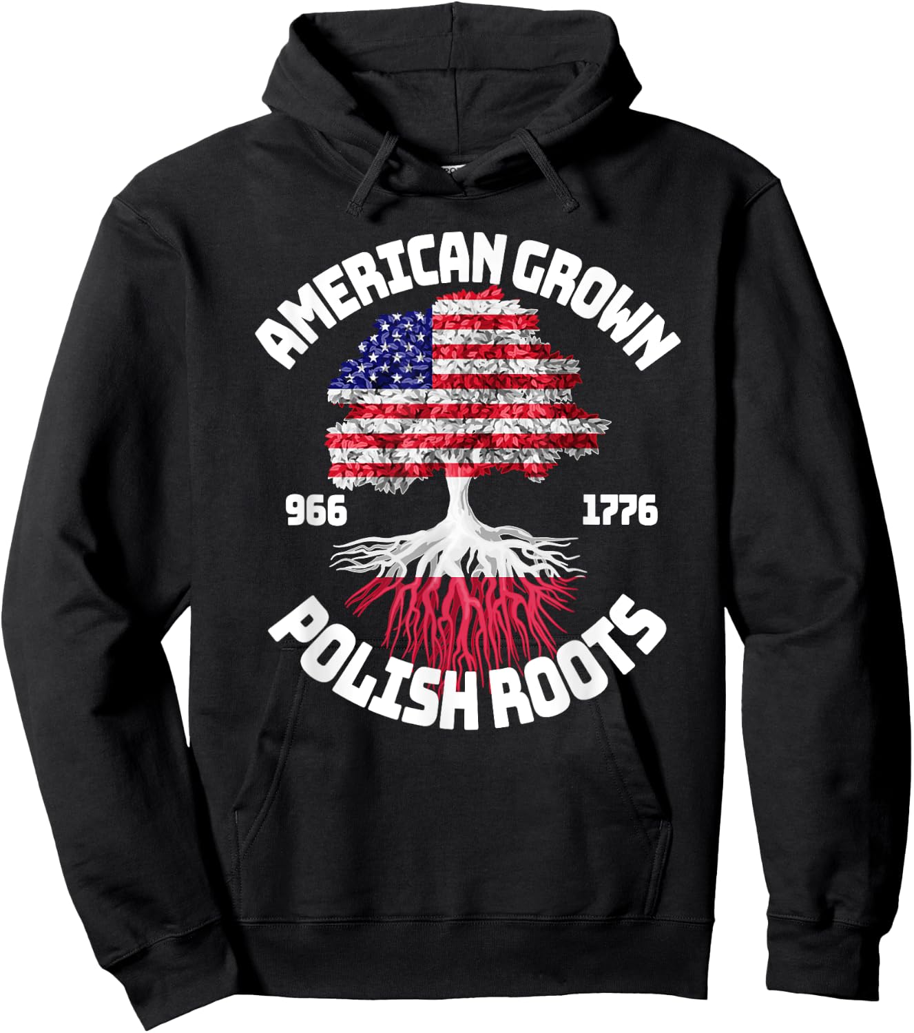 American Grown Polish Roots Polish American Flag Hoodie - Hoodie | Black