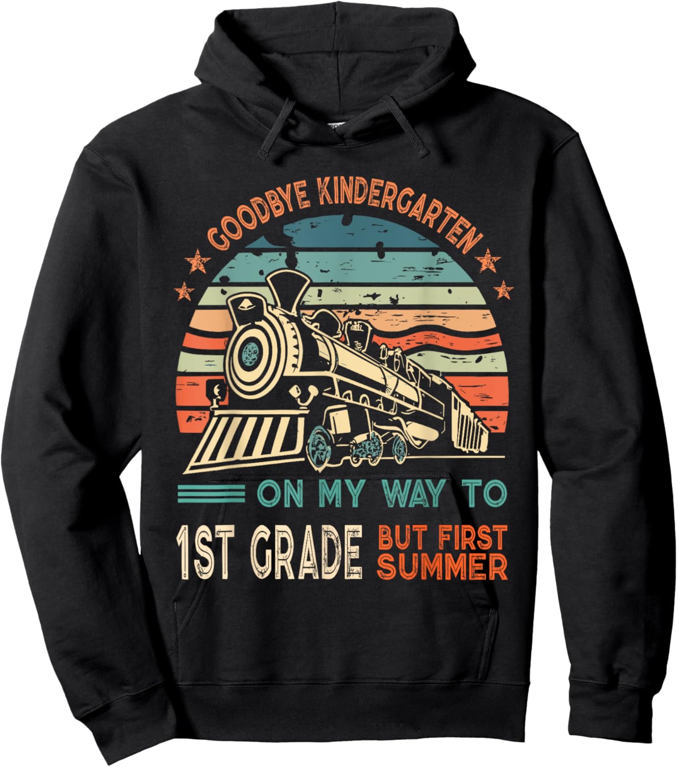 Goodbye Kindergarten To 1st Grade Summer Kids Vintage Train Hoodie - Hoodie | Black