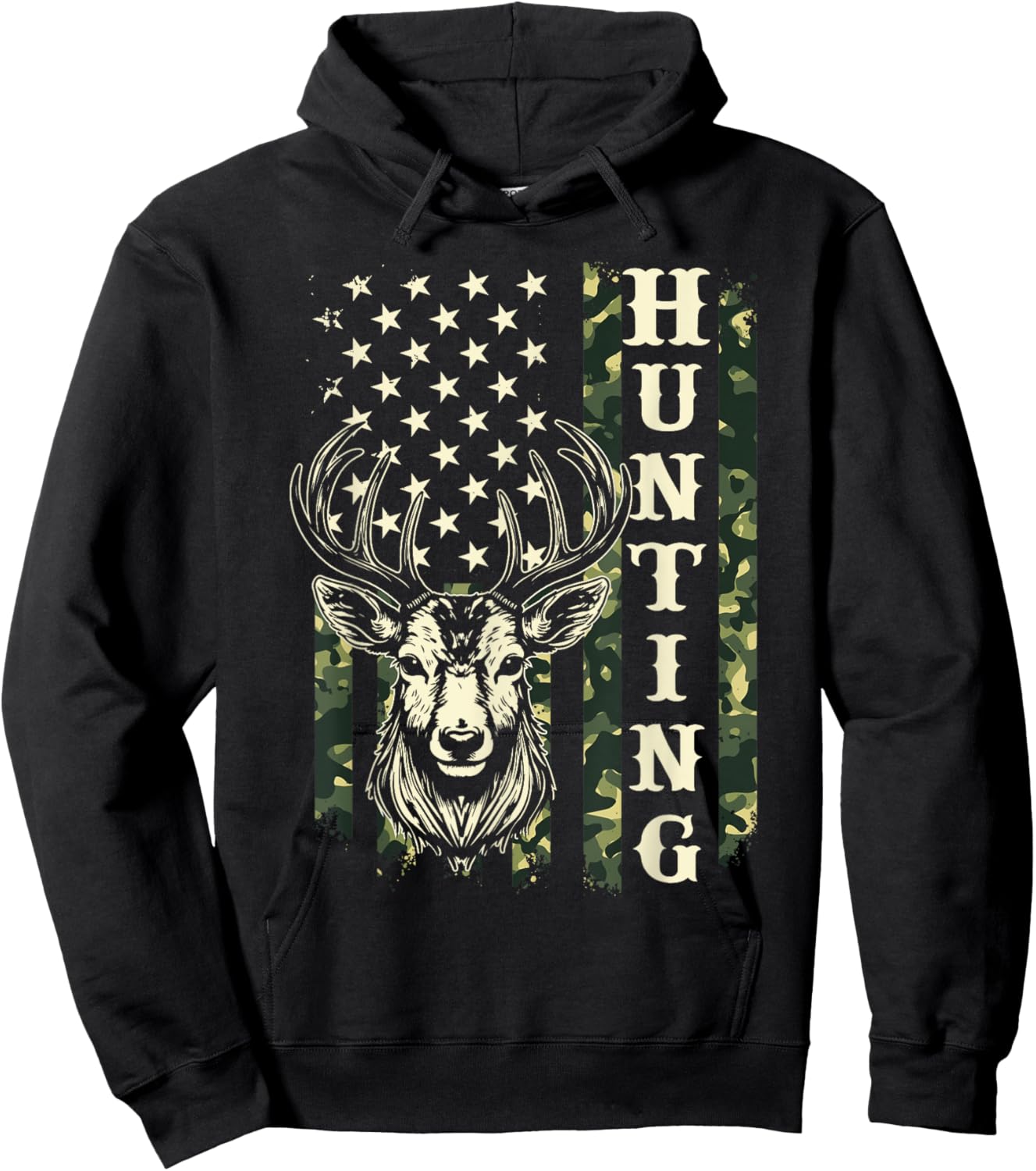 Hunting - Patriotic USA American Flag Wildlife Deer Hunter Kids Men Hoodie - Hoodie | Black