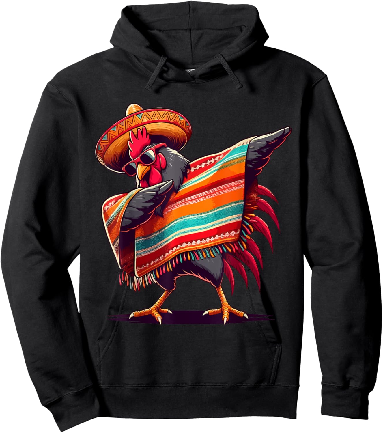 Rooster Dabbing Mexican Poncho Cinco de Mayo Chicken Lover Hoodie - Hoodie | Black