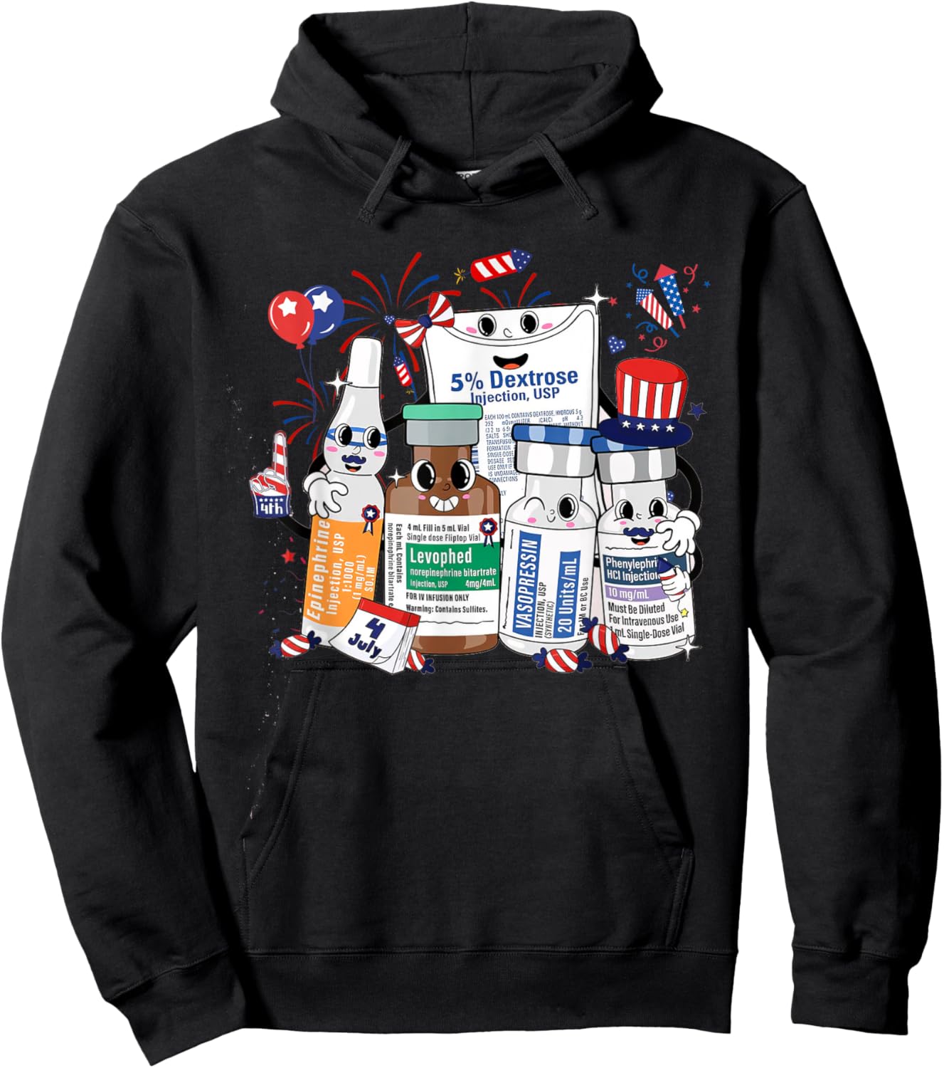 Red White Blue ICU Nurse Crew 4th of July Independence Day Men Hoodie - Hoodie | Black