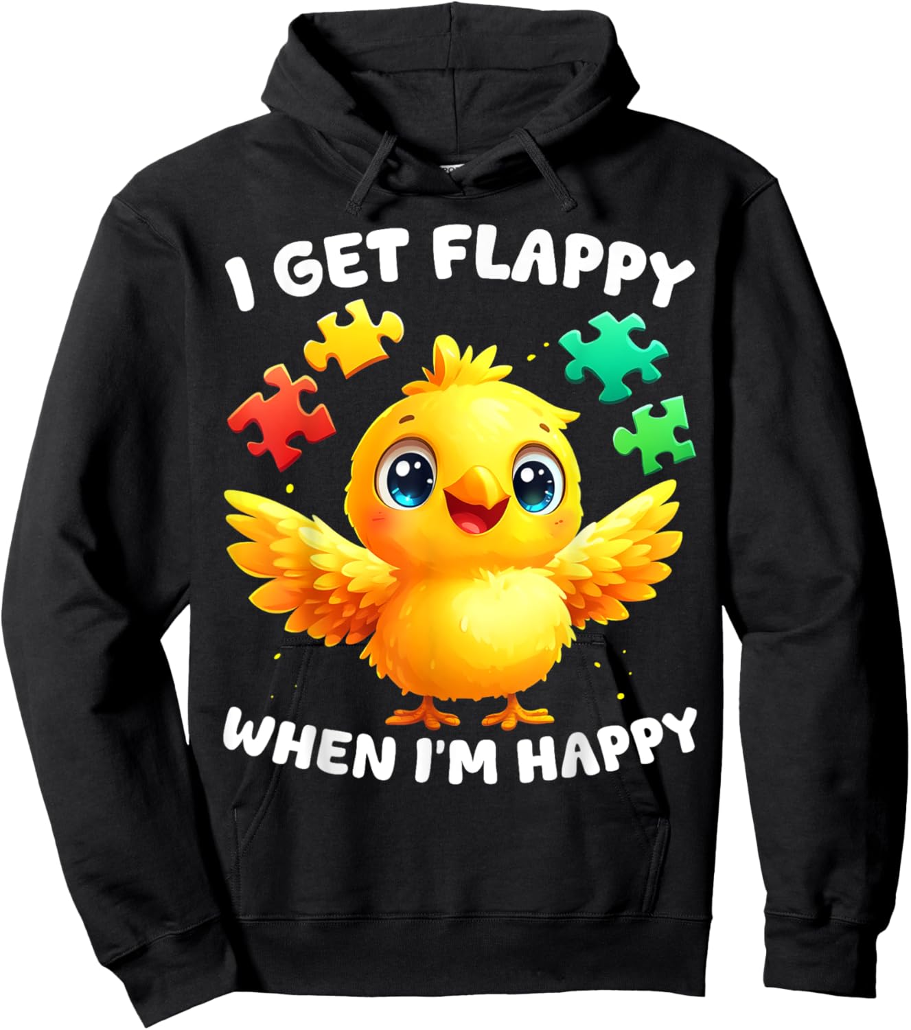 I Get Flappy When I'm Happy Cute Bird Autism Awareness Hoodie - Hoodie | Black