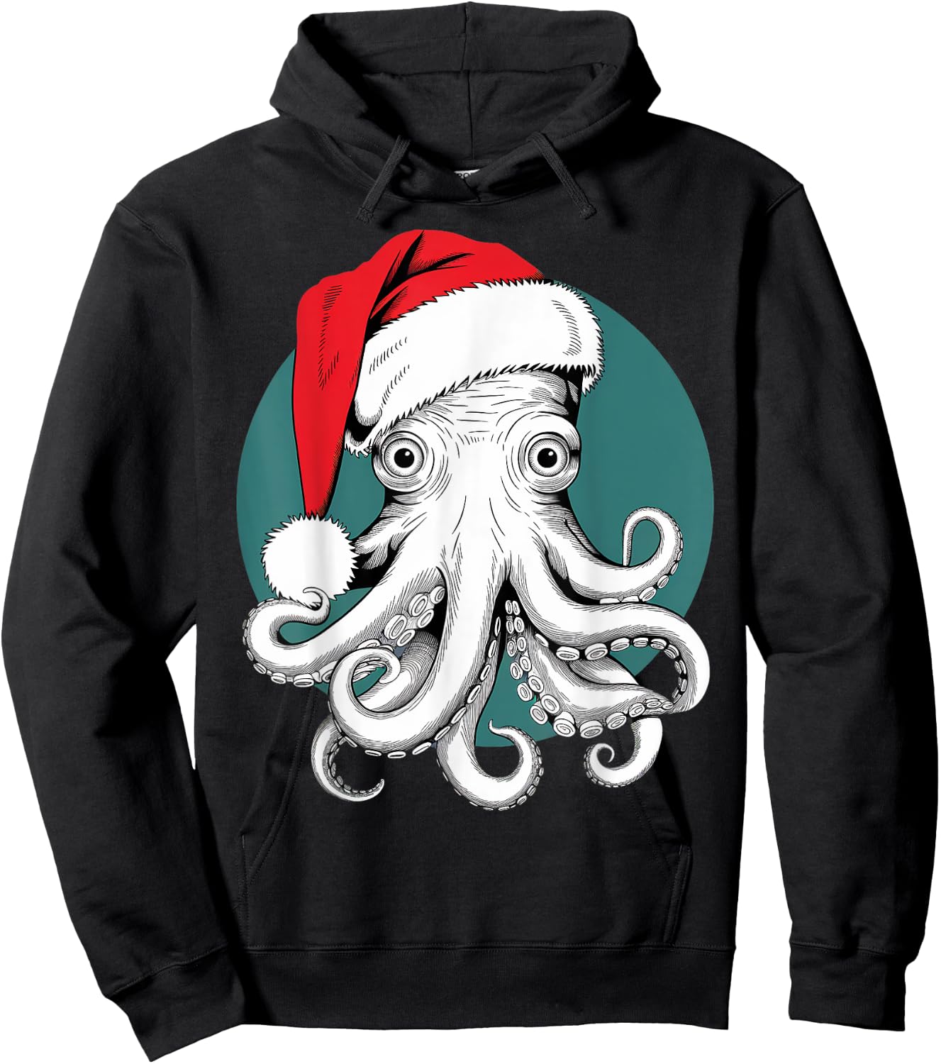 Joyful Octopus Santa on Octopus Christmas Hoodie - Hoodie | Black