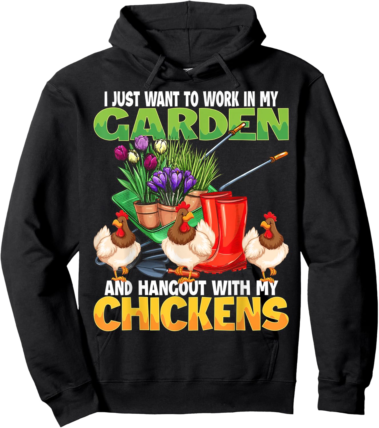 Funny Chicken & Gardening Lover Design For Gardener & Farmer Hoodie - Hoodie | Black
