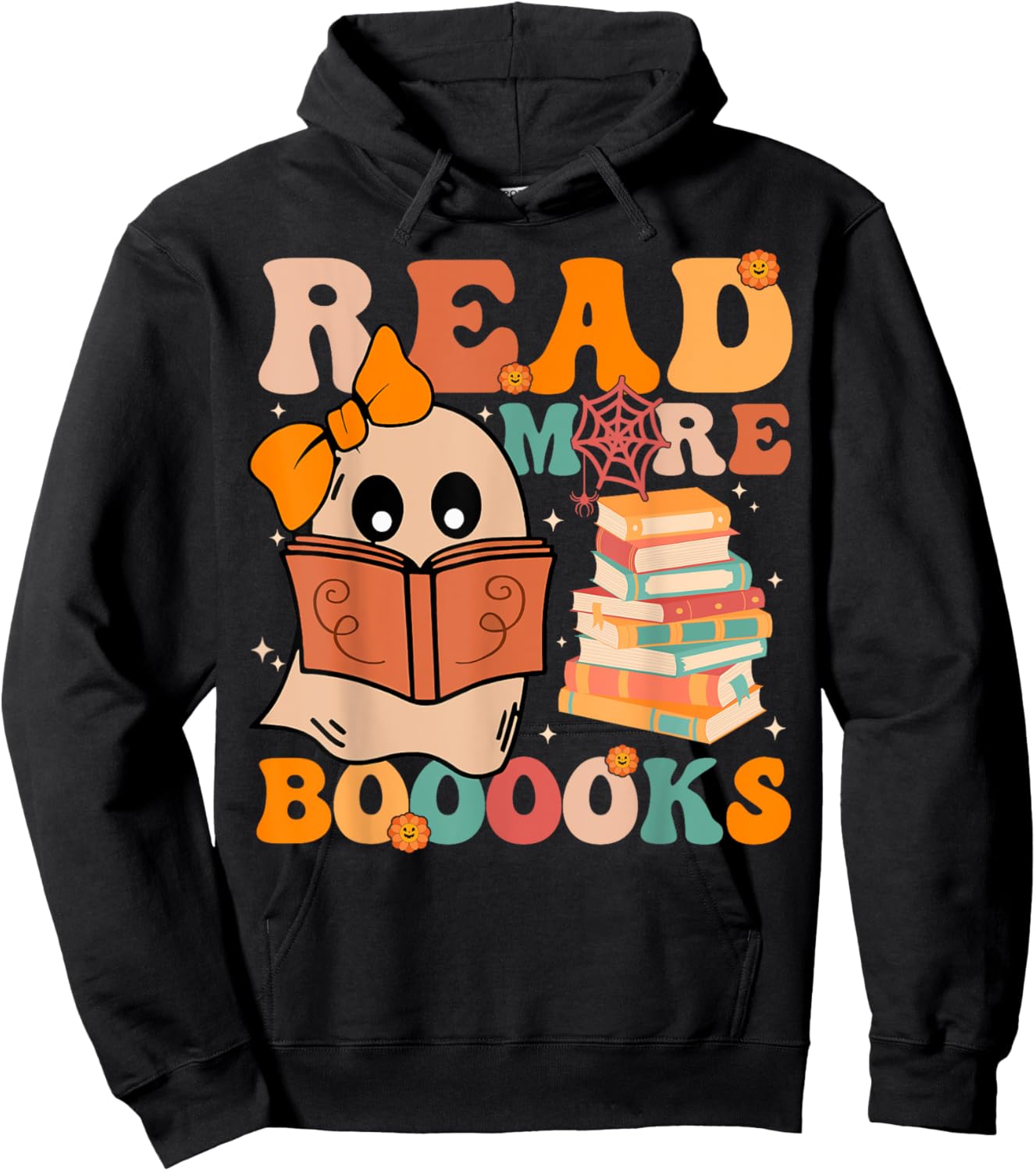 Groovy Booooks Ghost Read More Books Funny Teacher Halloween Men Women Kids Hoodie - Hoodie | Black
