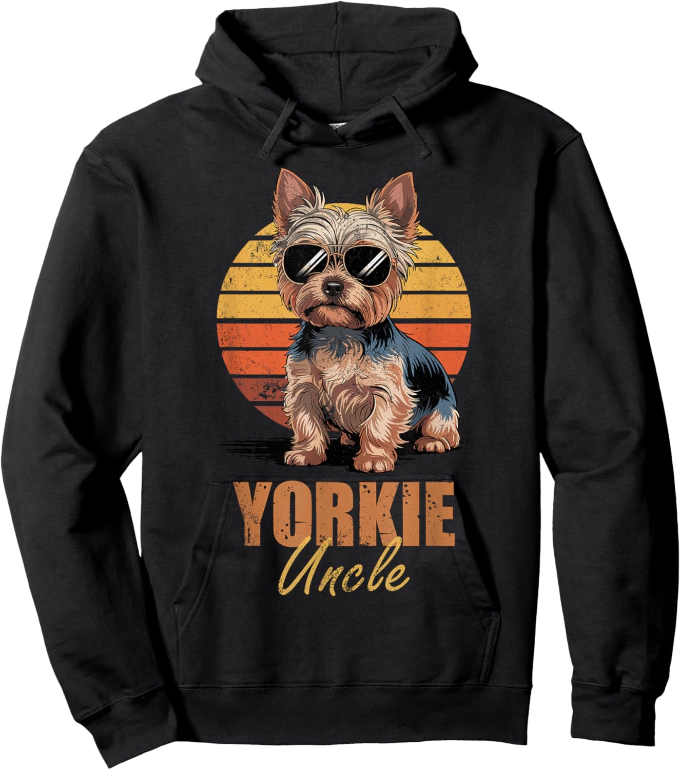 Cool Retro Yorkie Uncle Funny Vintage Dog Lovers Hoodie - Hoodie | Black