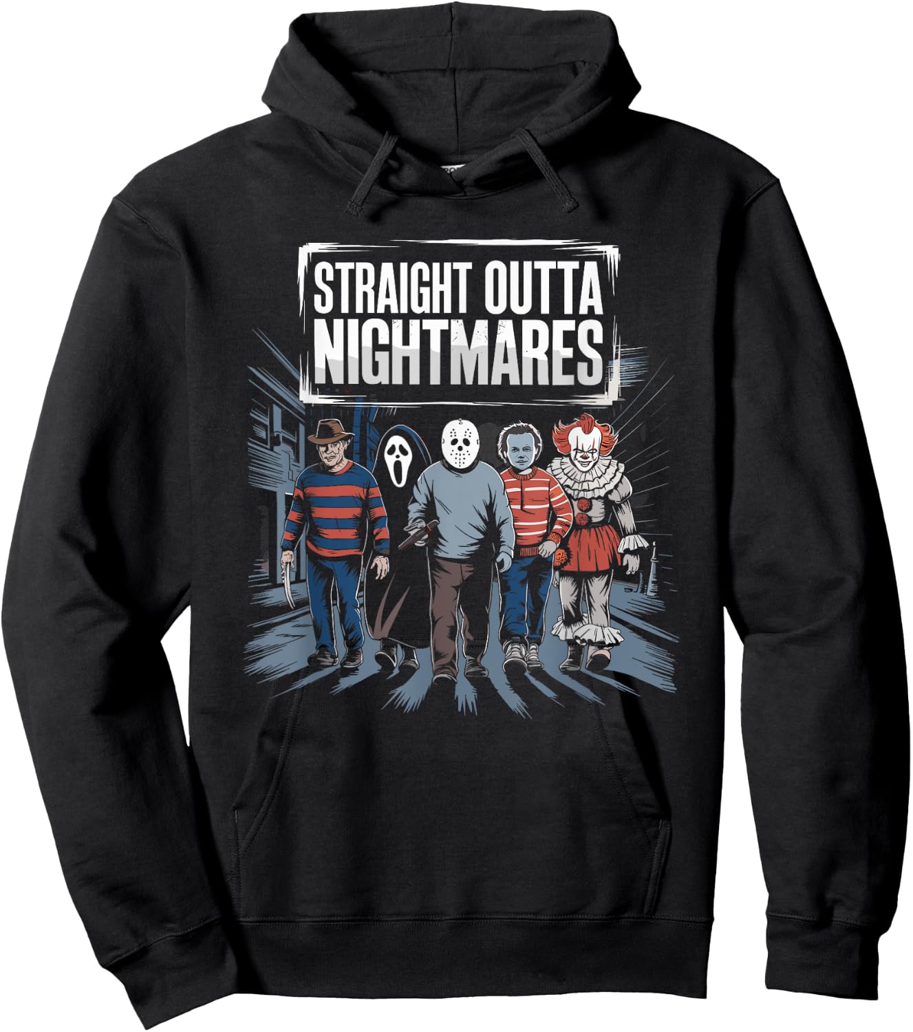 Vintage Horror Halloween Scary Straight Outta Nightmares Hoodie - Hoodie | Black