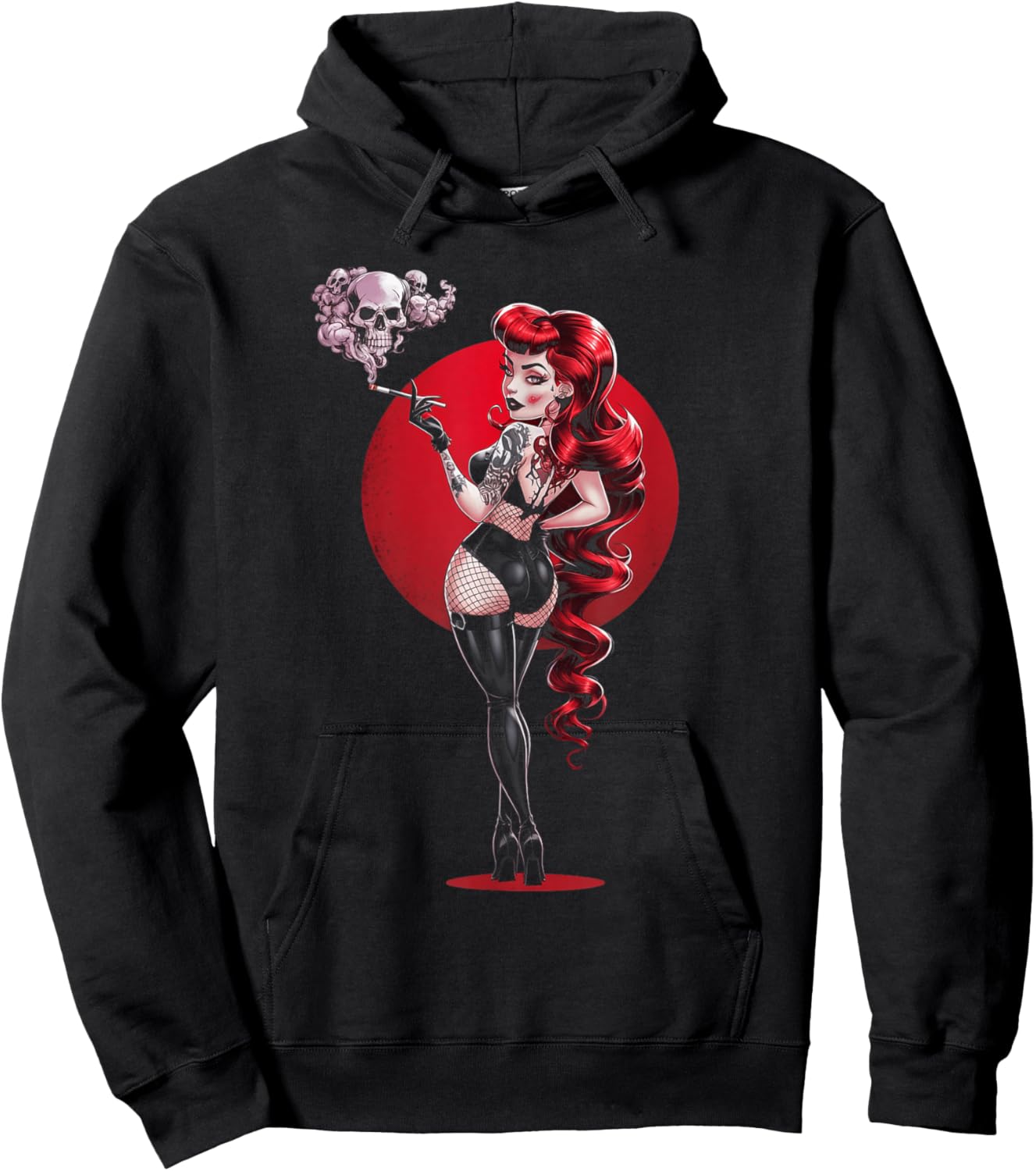 Sexy Horror Pinup Goth Girl mit Totenkopf Psychobilly Punk Art Hoodie - Hoodie | Black