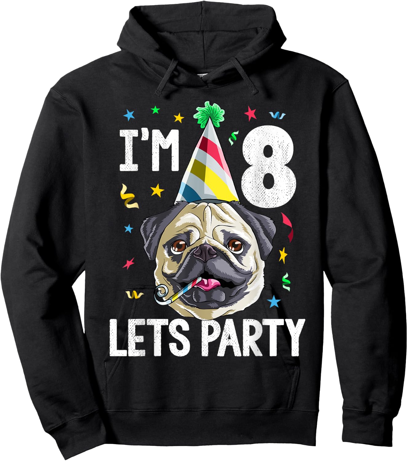 Pug Birthday 8th T Shirt Dog Kids Boys Girls Gift Party Hoodie - Hoodie | Black