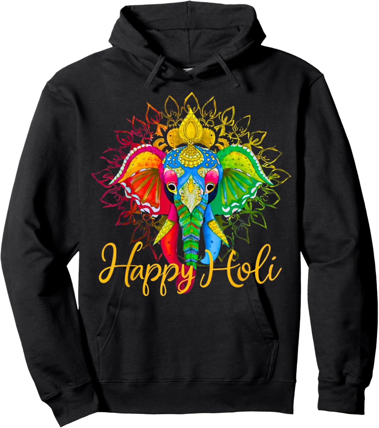 Happy Holi Festival India Colors Elephant Hindu Spring 2025 Hoodie - Hoodie | Black