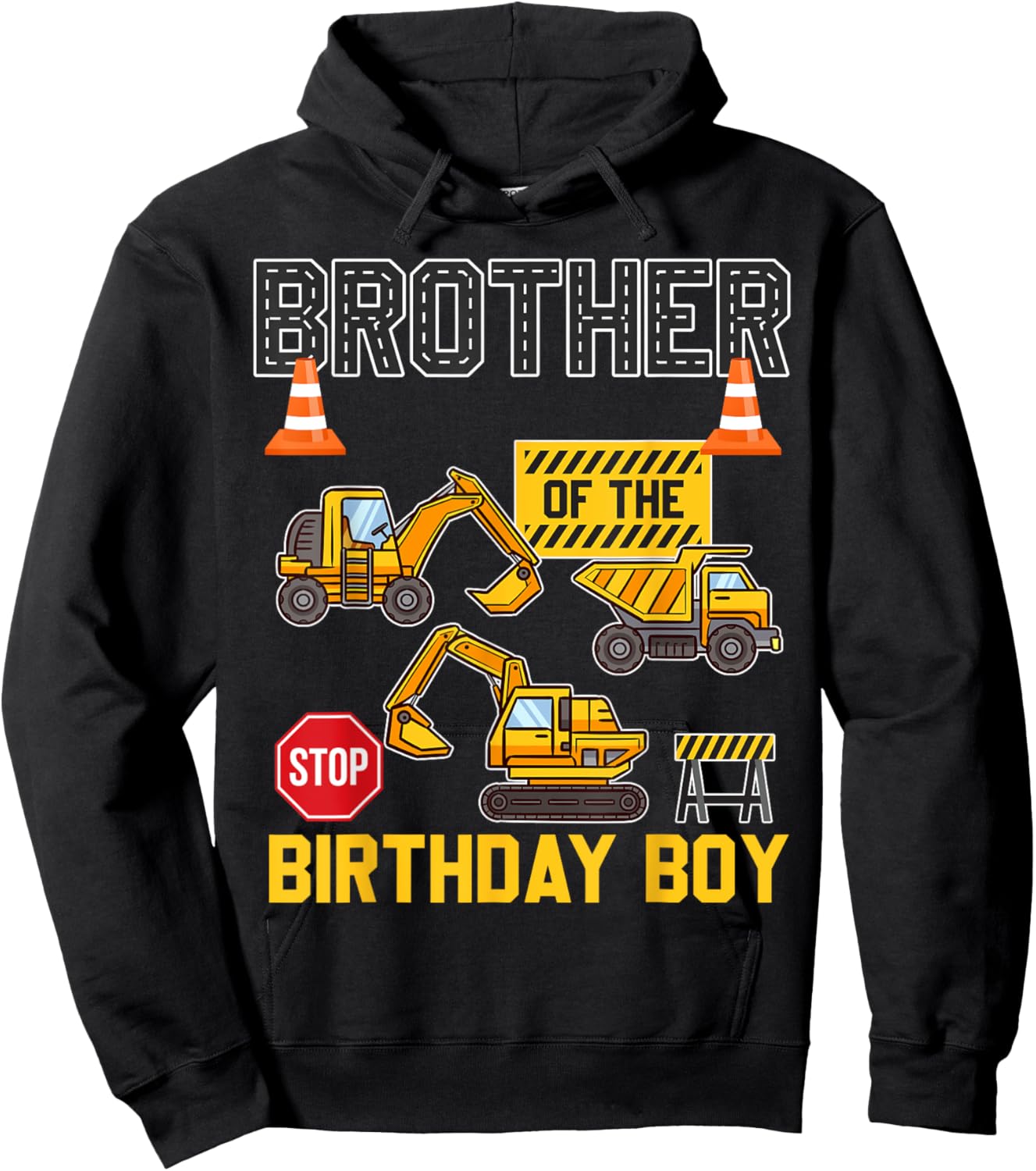 Brother of the Birthday Boy Construction Worker Bday Party Hoodie - Hoodie | Black