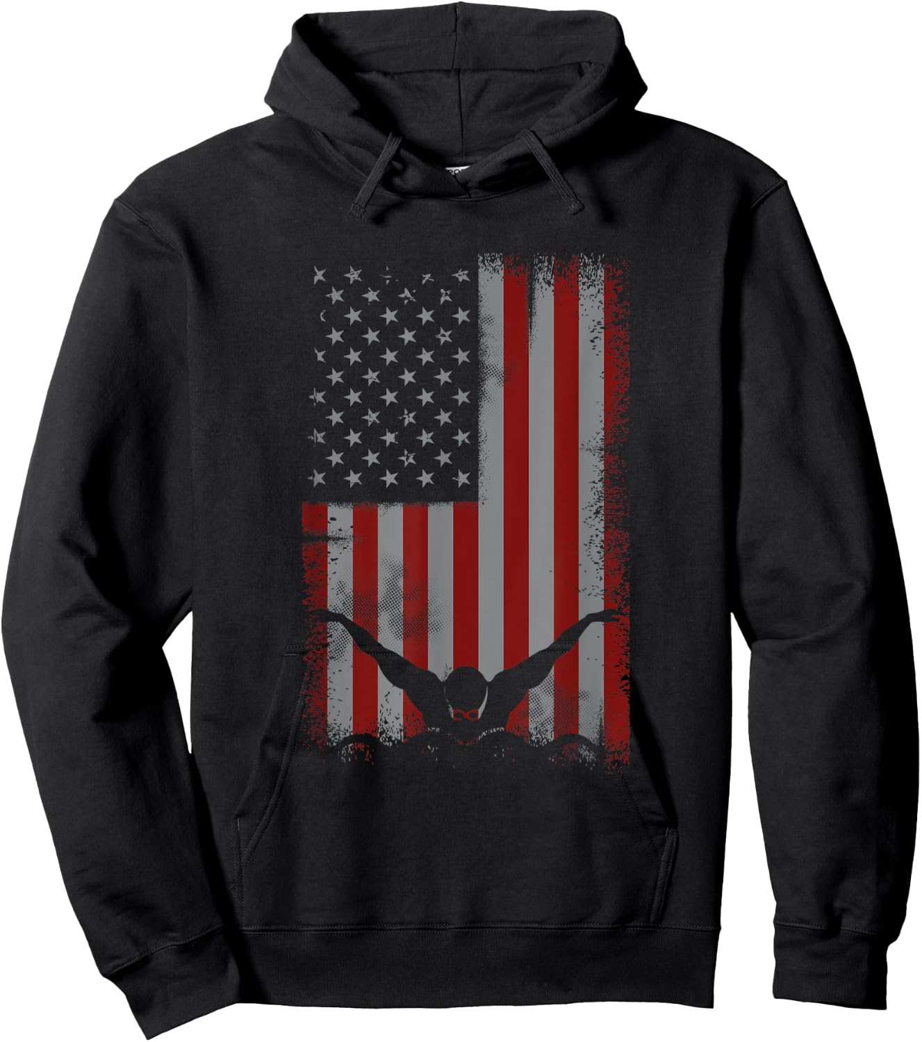 Retro American Flag Swimming Gift Swimmer Women Kids Men Hoodie - Hoodie | Black