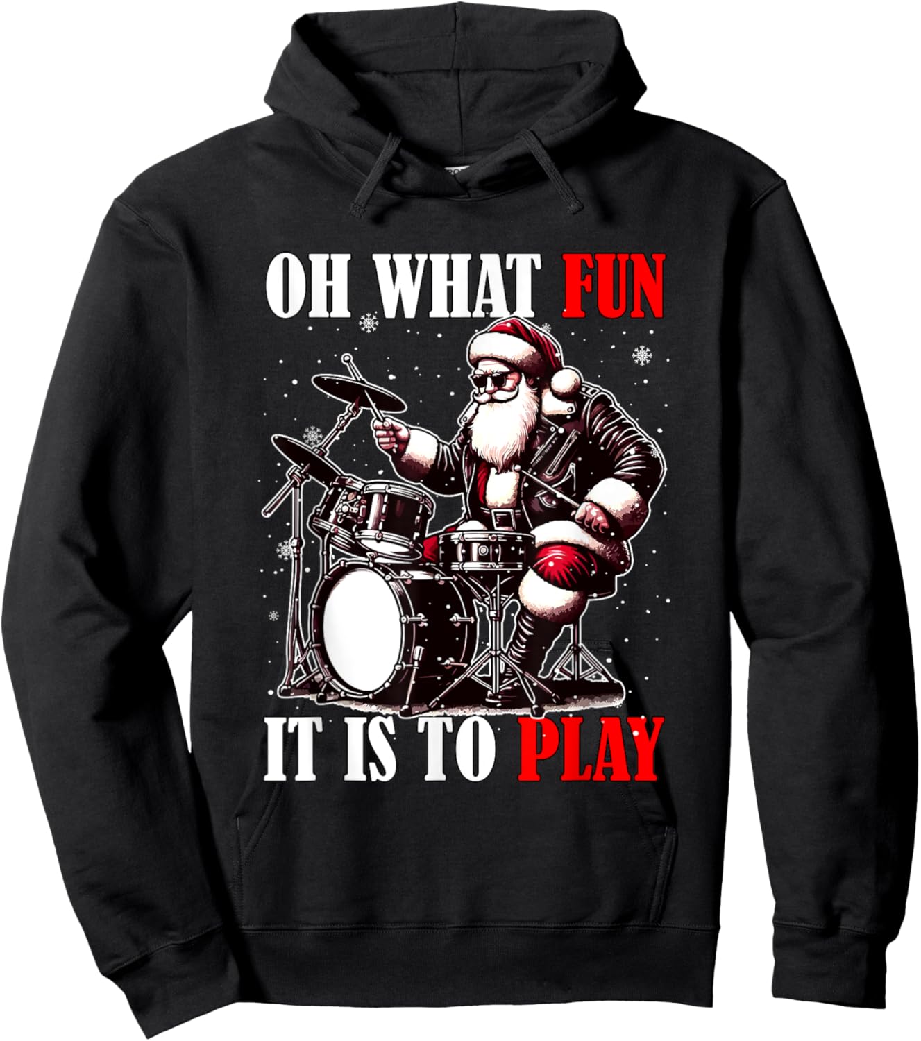 What Funny It Is To Play Christmas Santa Playing Drum Hoodie - Hoodie | Black