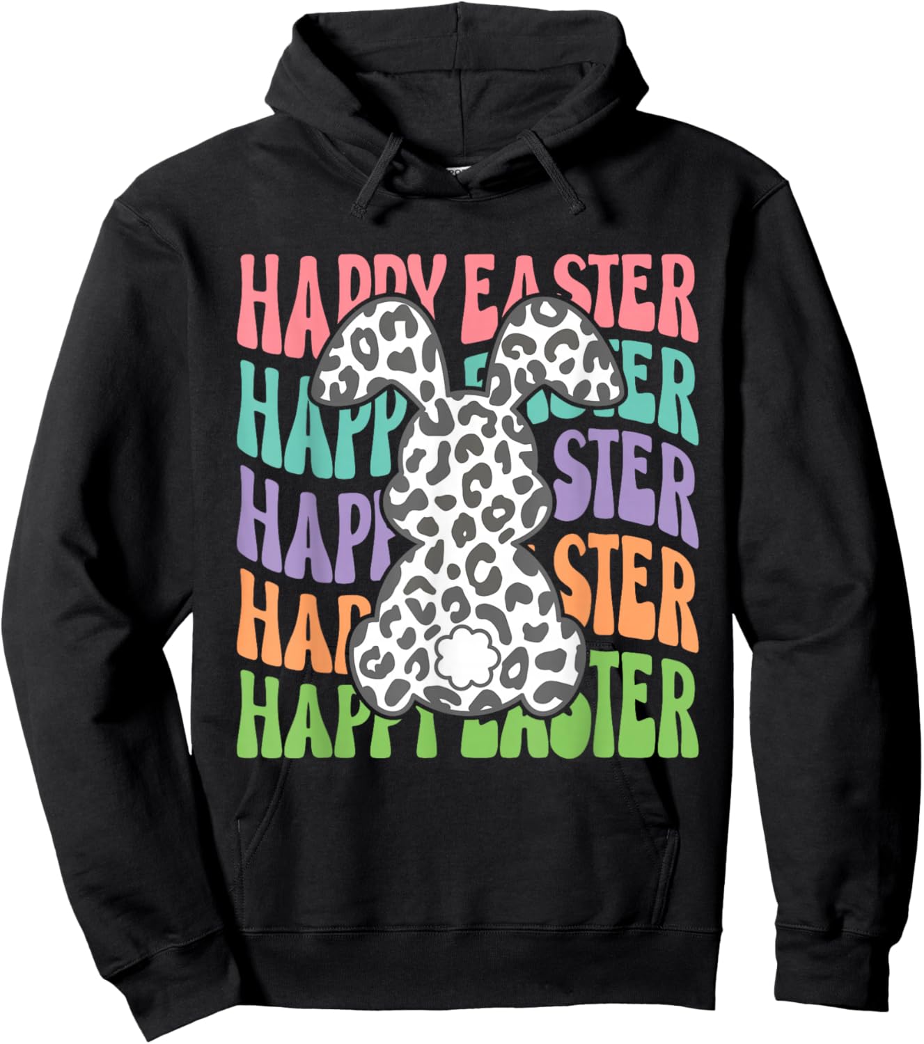 Retro Groovy Happy Easter Bunny Leopard Rabbit Girls Hoodie - Hoodie | Black