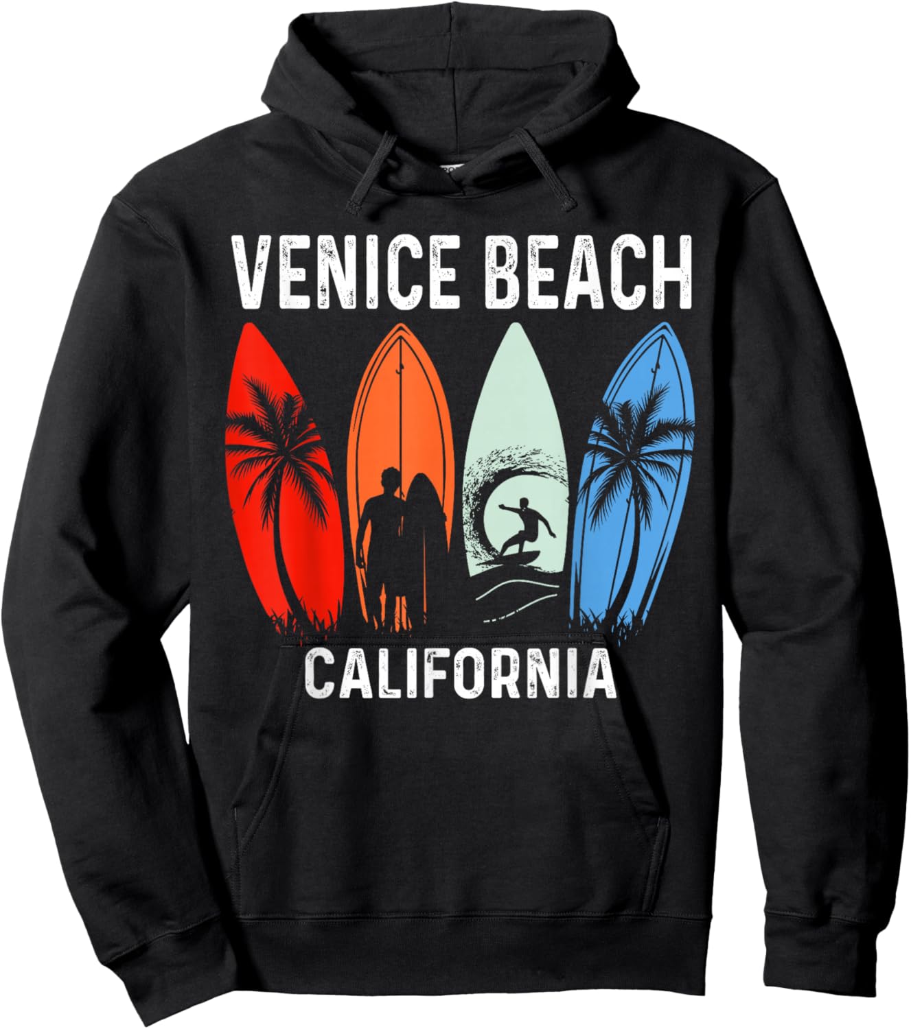 Retro Venice Beach California Surfing Beach Hoodie - Hoodie | Black