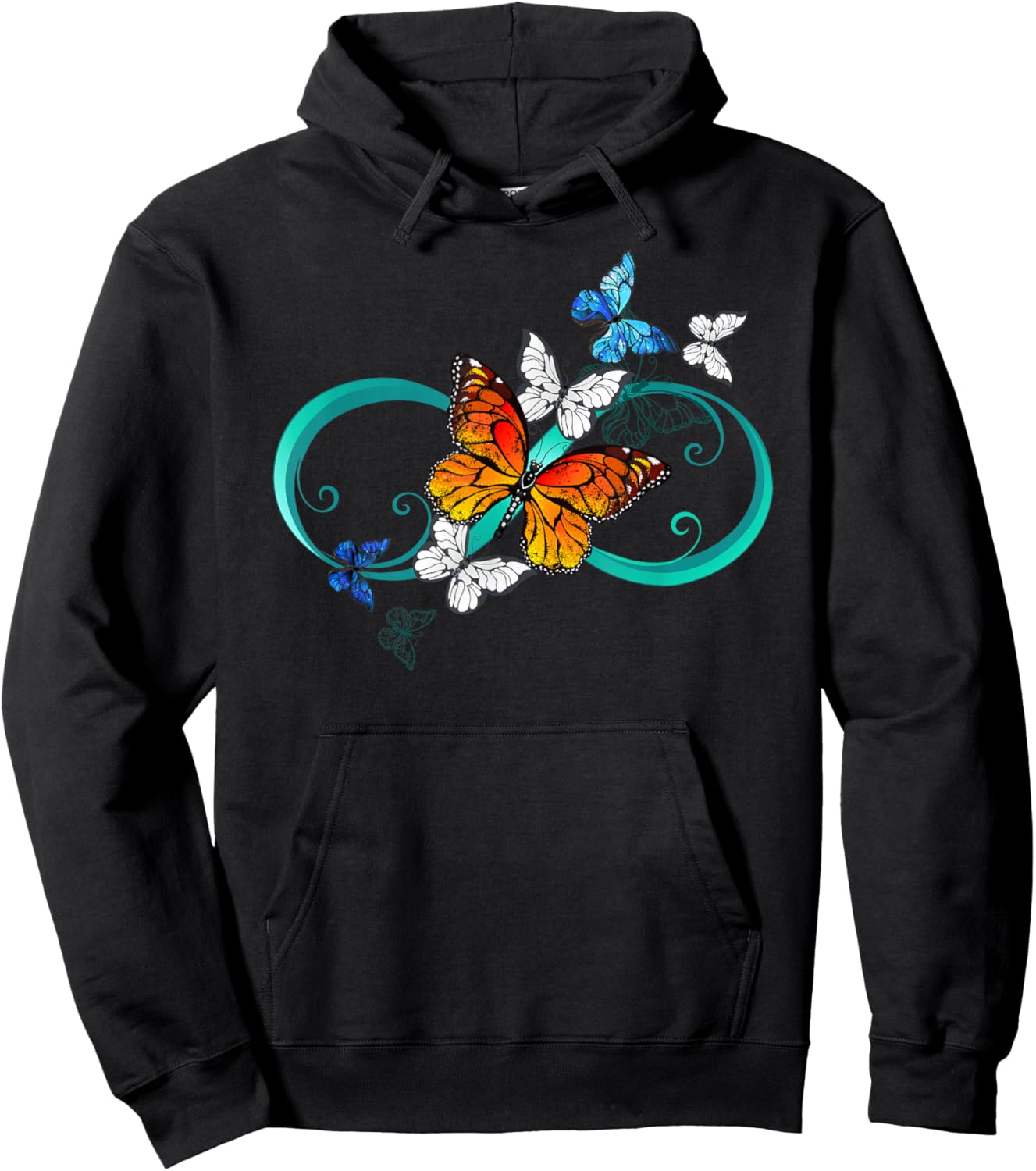 Rainbow Colorful Artistic Butterflies Infinity Symbol Sign Hoodie - Hoodie | Black