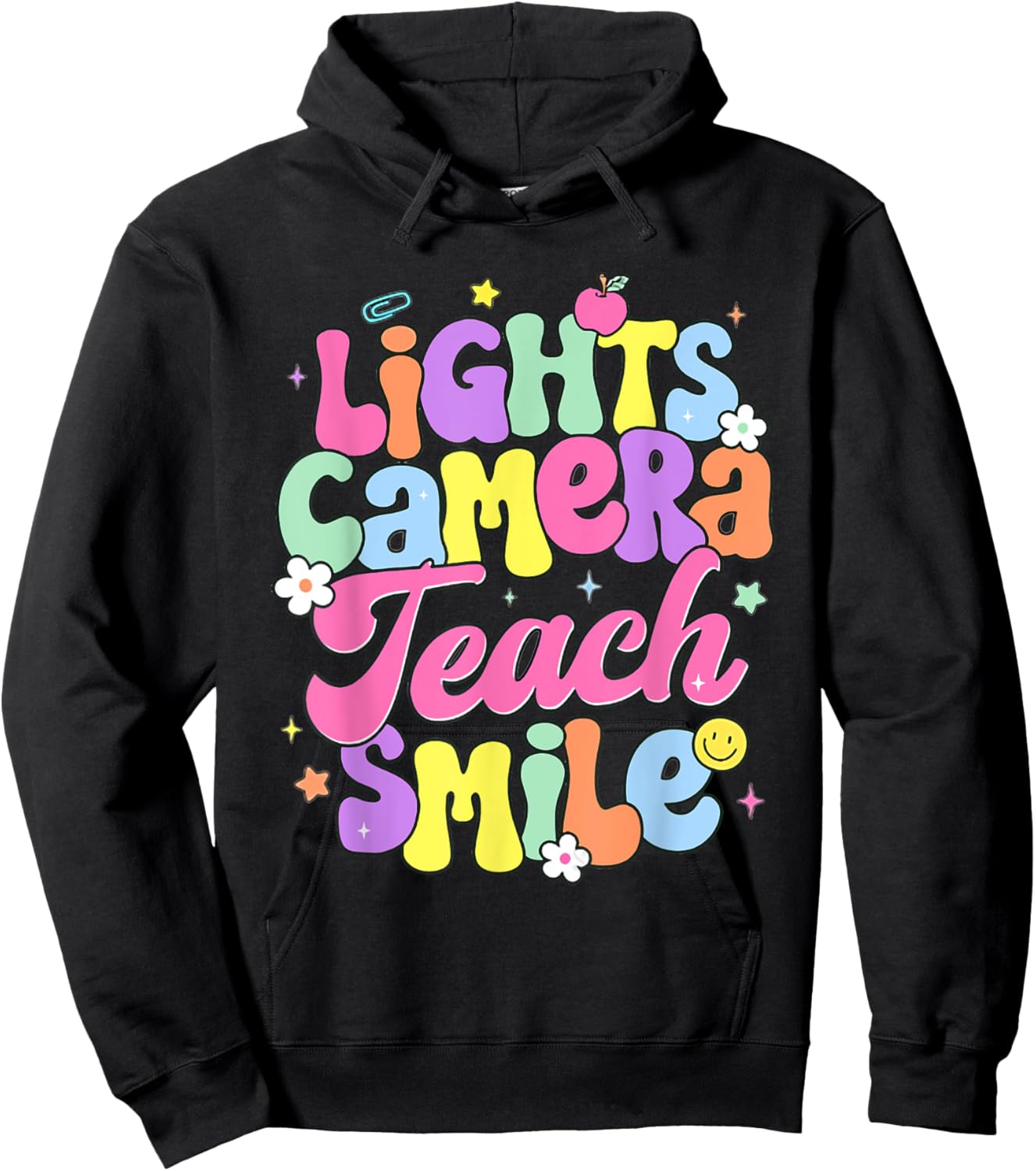 Retro Lights Camera Teach Smile Back To School Teacher Women Hoodie - Hoodie | Black