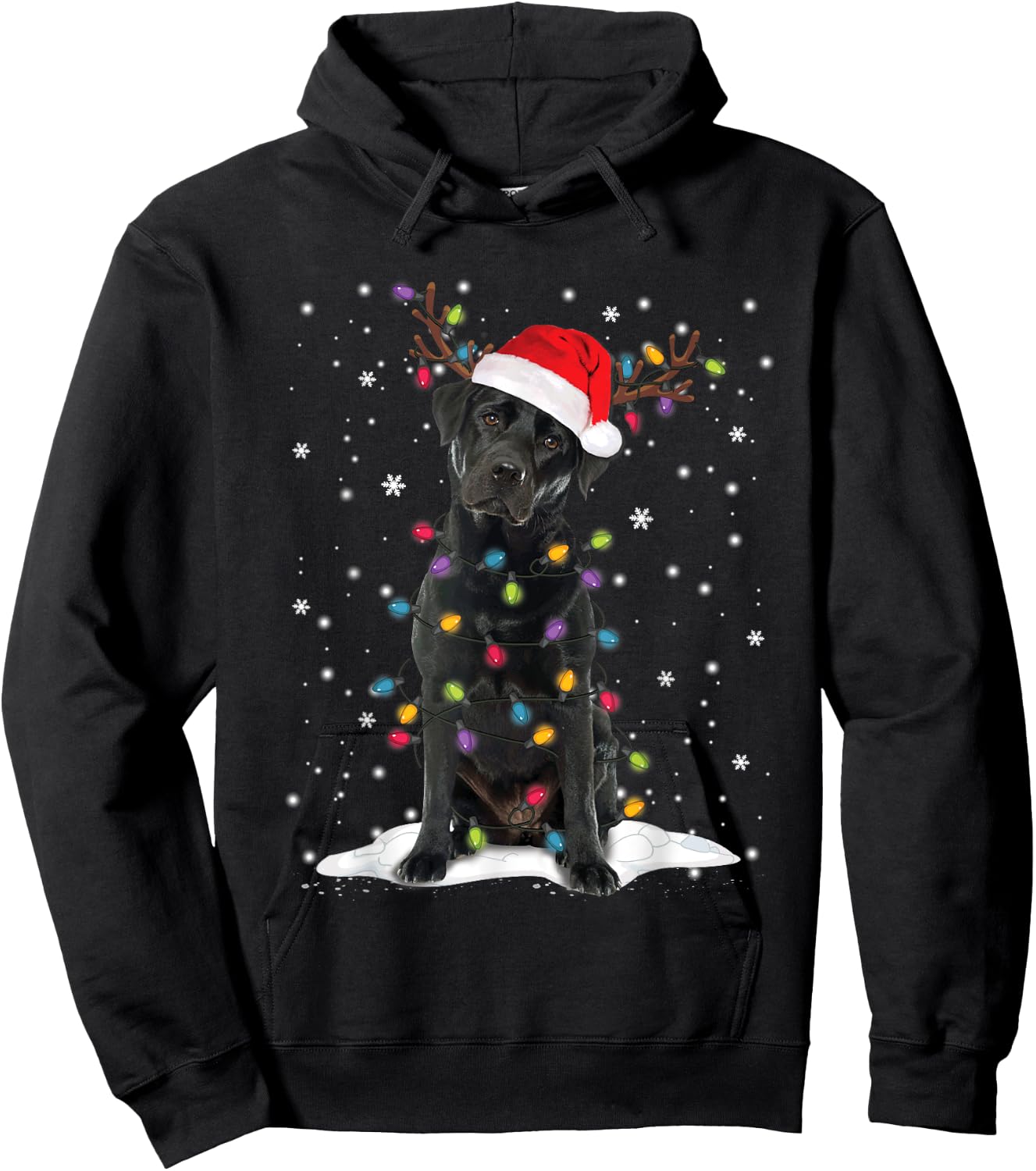 Black Lab Labrador Christmas Tree Reindeer Pajama Dog Xmas Men Women Kids Hoodie - Hoodie | Black