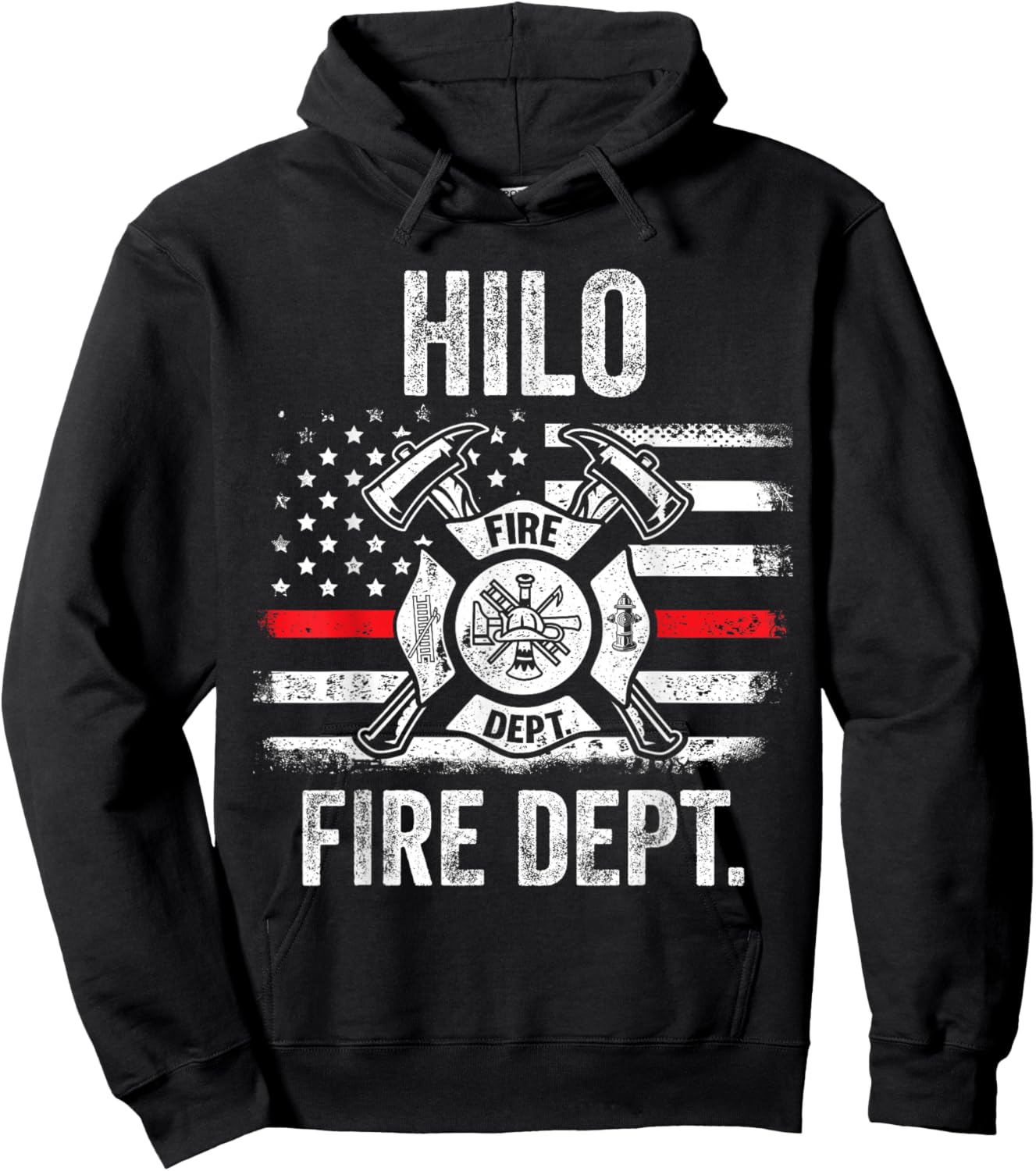 Hilo Hawaii Fire Department Thin Red Line Fireman Hoodie - Hoodie | Black