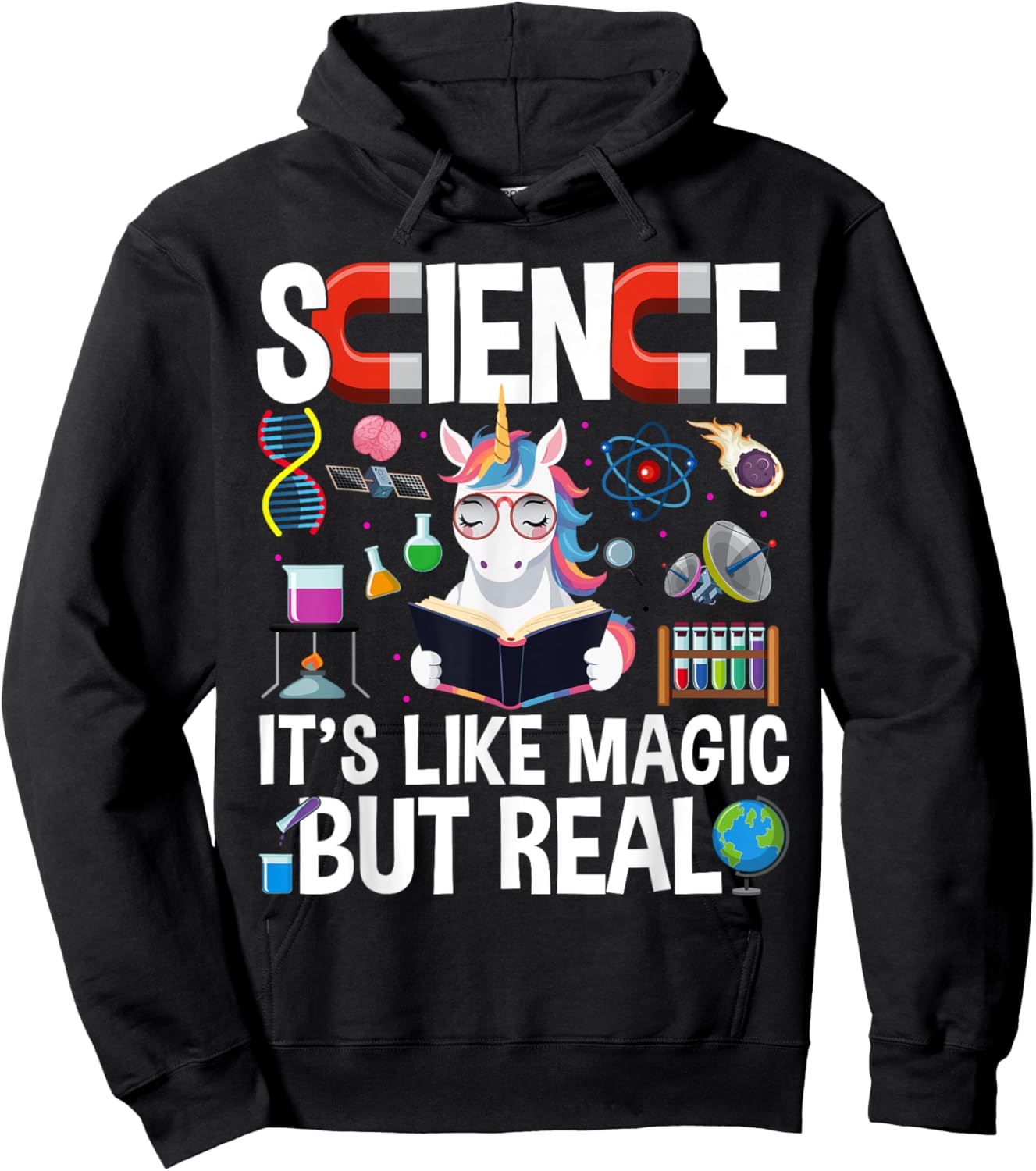 Funny Science Is Like Magic But Real Unicorn Funny Science Hoodie - Hoodie | Black