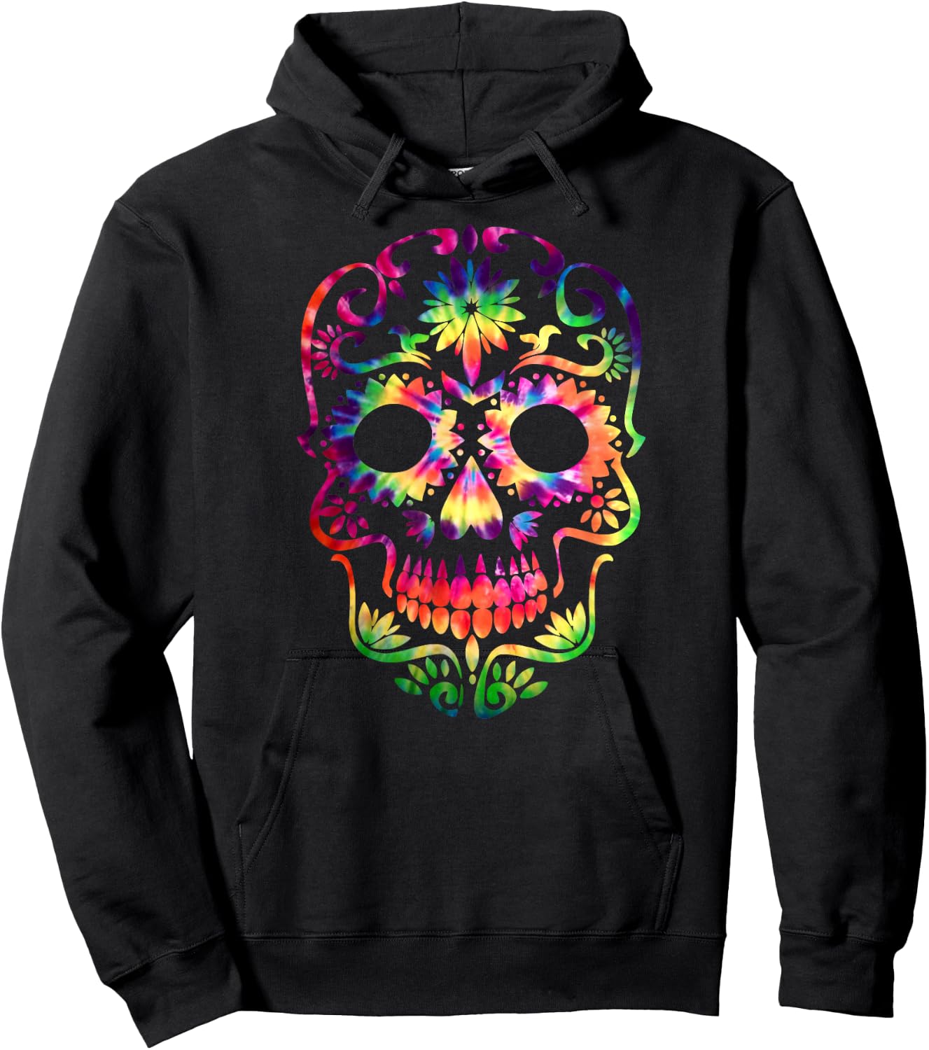 Tye Dye Day of the Dead Shirt Art 70's Style Sugar Skull Hoodie - Hoodie | Black