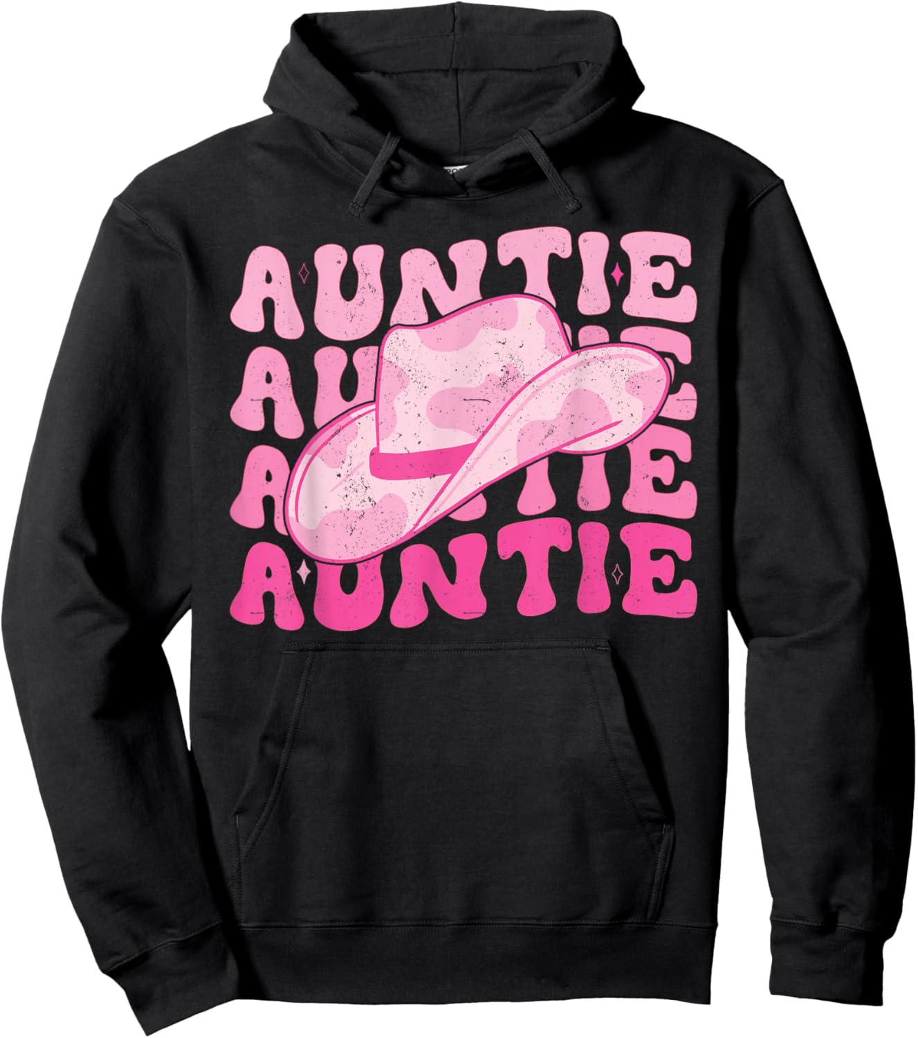 Retro Groovy Pink Cowboy Hat Western Aunt For Cowgirl Auntie Hoodie - Hoodie | Black
