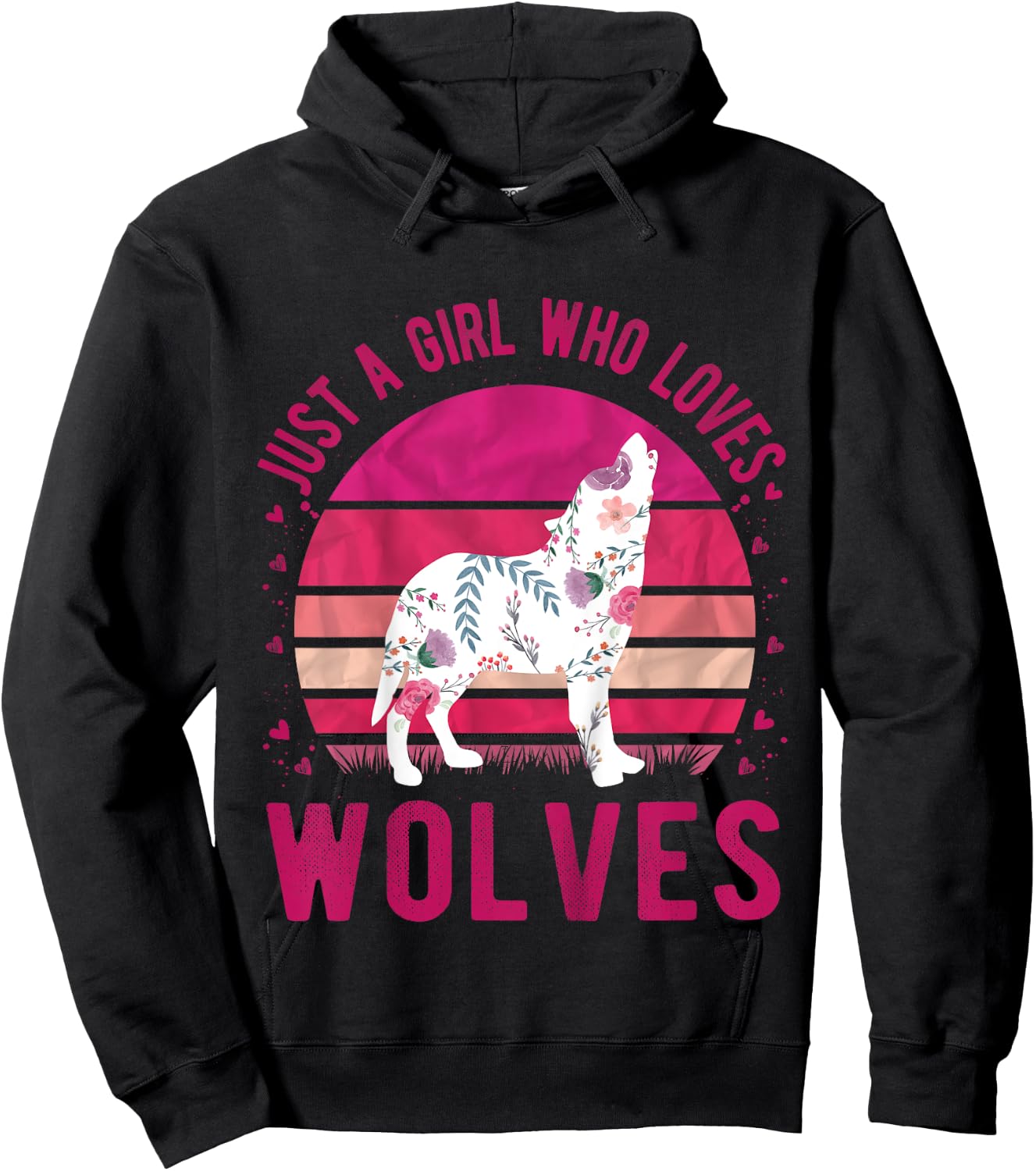 Kids Just a Girl Who Loves Wolves Vintage Retro Gift Hoodie - Hoodie | Black
