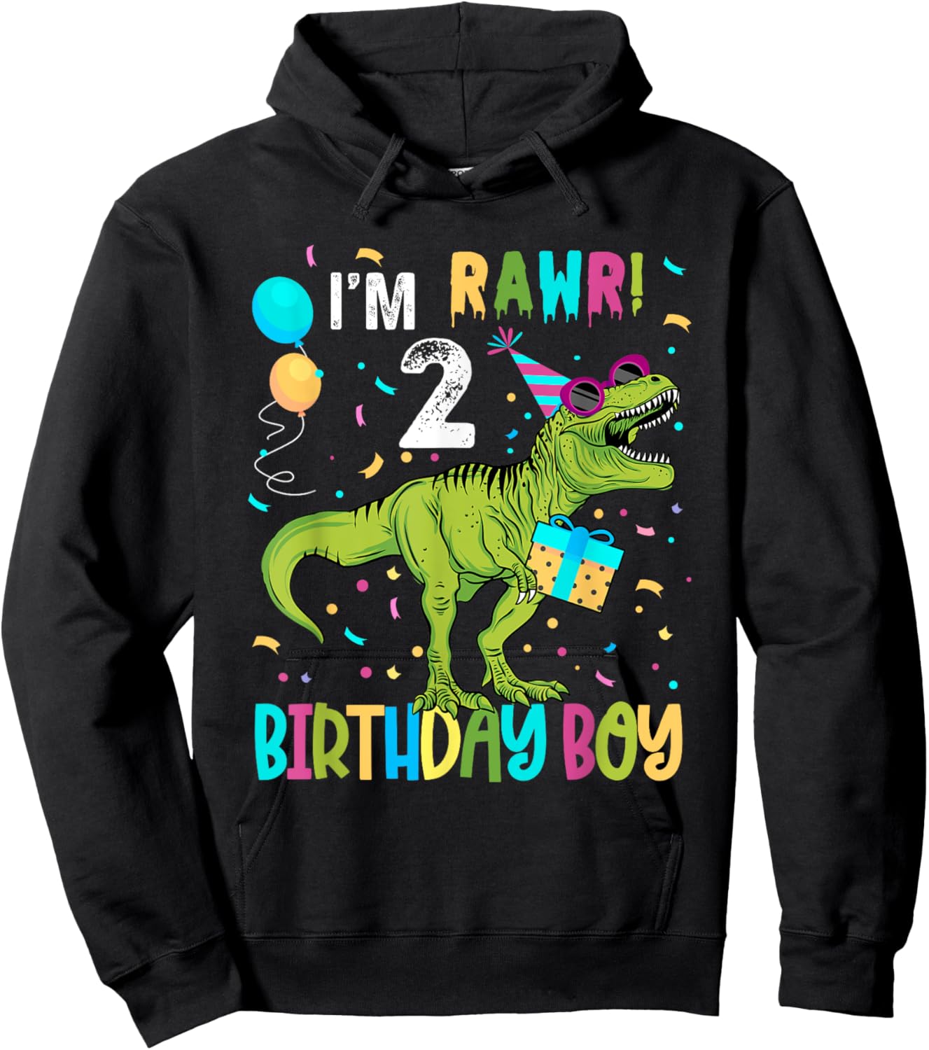 Birthday Boy 2 Years Old 2nd Cute Rex Family Dinosaur Squad Hoodie - Hoodie | Black
