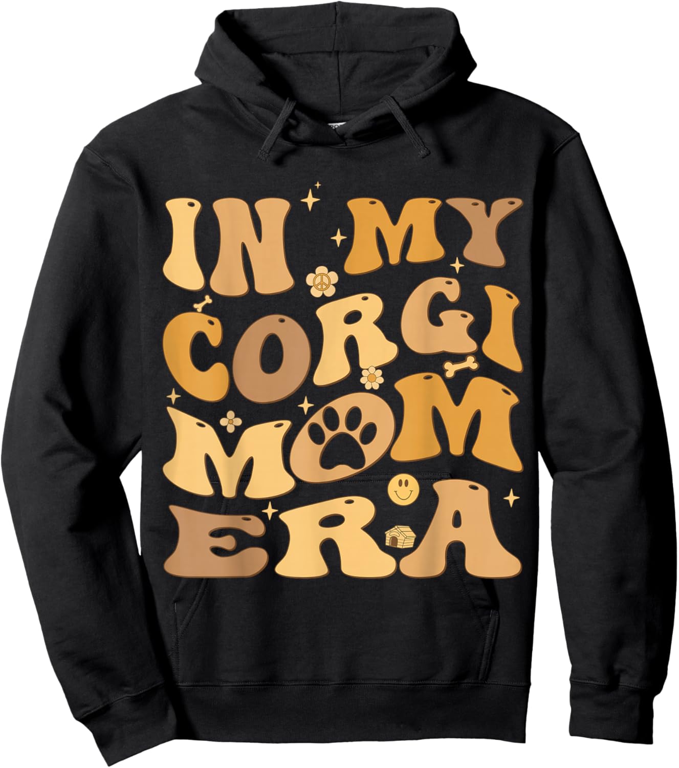 In My Corgi Mom Era Groovy Pembroke Welsh Corgi Dog Owner Hoodie - Hoodie | Black