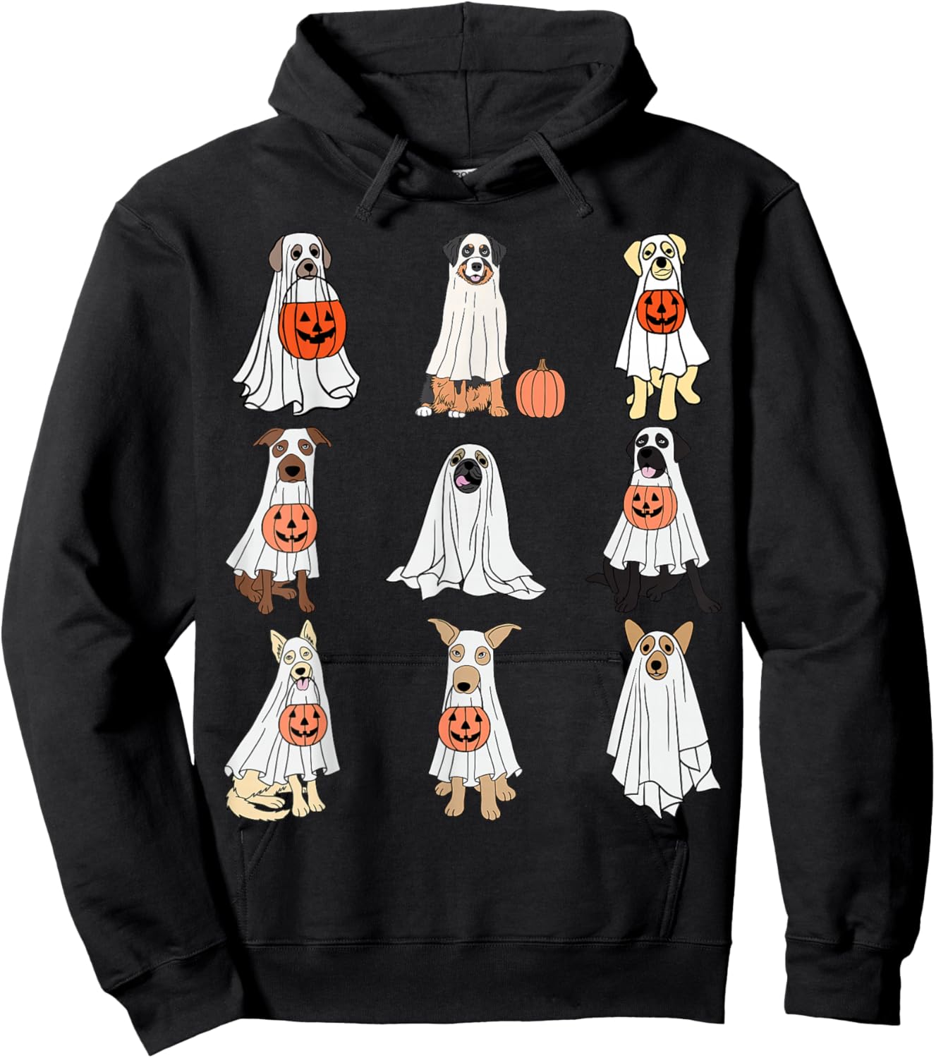 Dogs Ghost Cute Dogs Dressed As Ghost Funny Halloween Dog Hoodie - Hoodie | Black