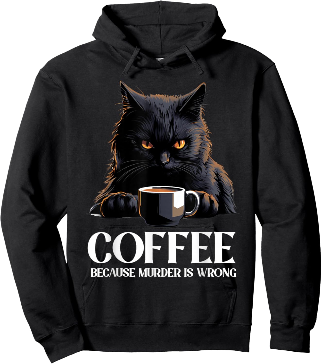 Vintage Black Cat Drinking Coffee Because Murder Is Wrong Hoodie - Hoodie | Black