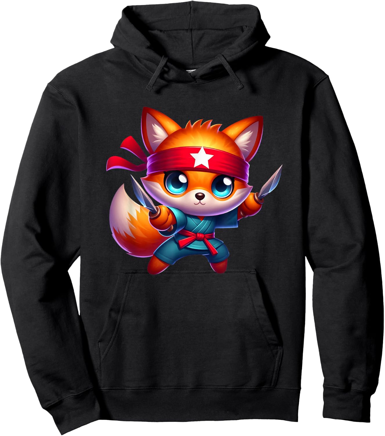 Ninja Fox Star Red Headband Karate Hoodie - Hoodie | Black