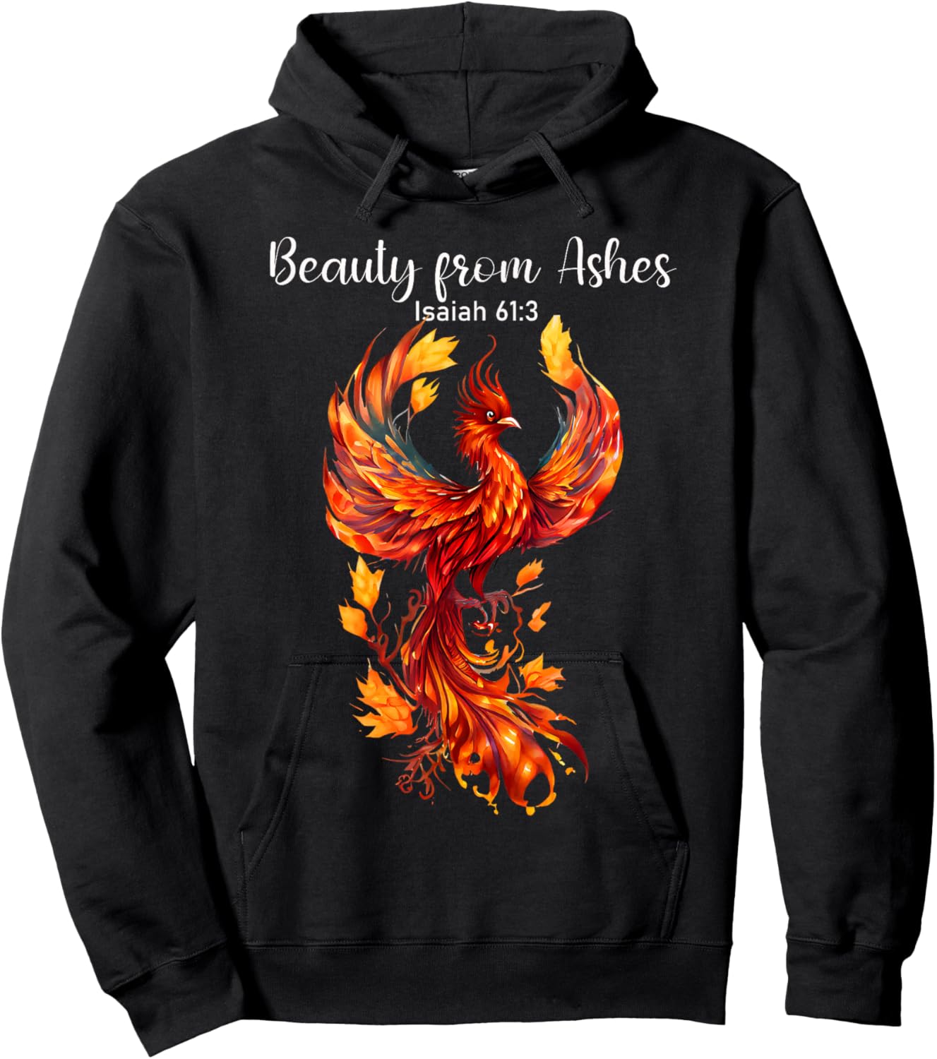 Beauty From Ashes Isaiah 61:3 Phoenix Bible Verse Christian Hoodie - Hoodie | Black