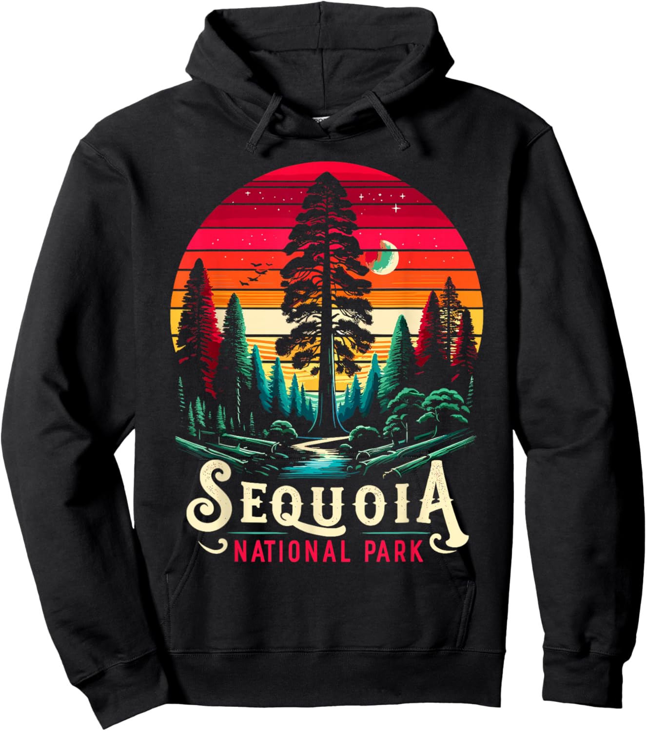 Sequoia National Park Sunset Retro T Vintage Apparel Hoodie - Hoodie | Black