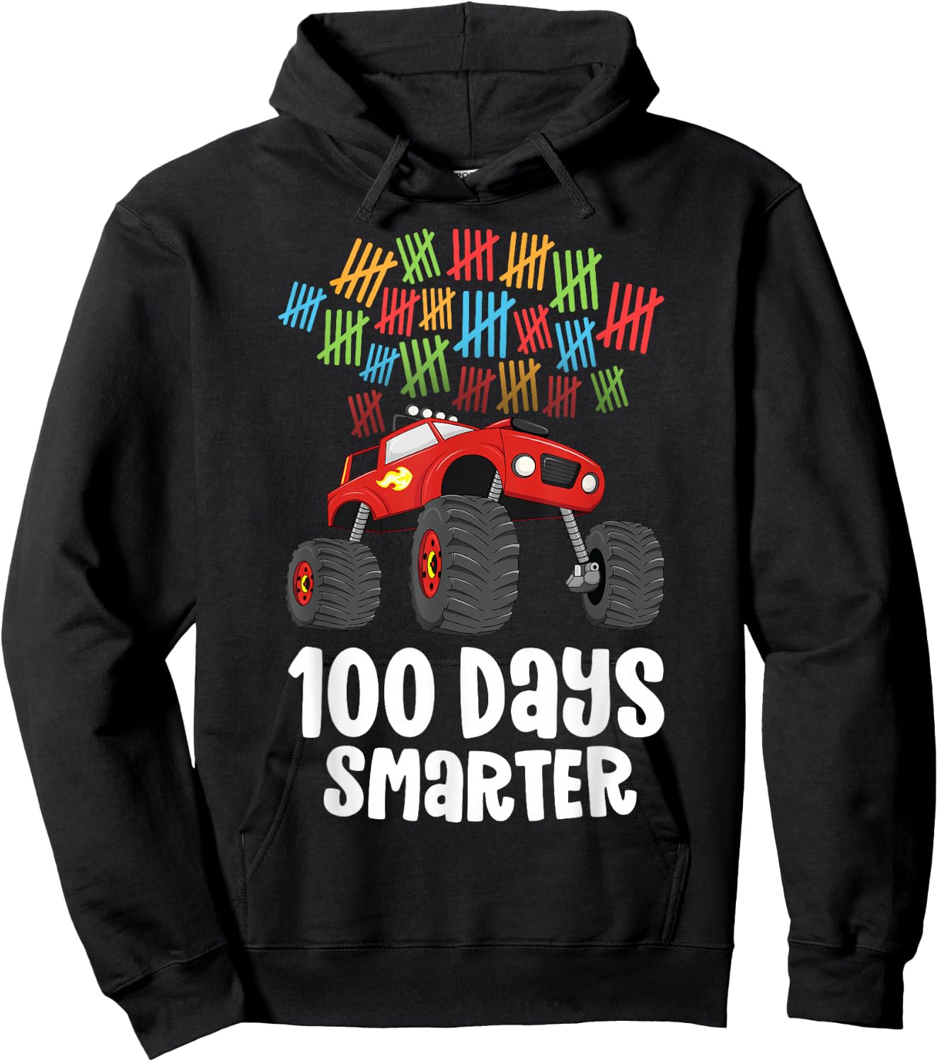 Boys 100th Day of School Shirt Monster Truck 100 Smarter Hoodie - Hoodie | Black