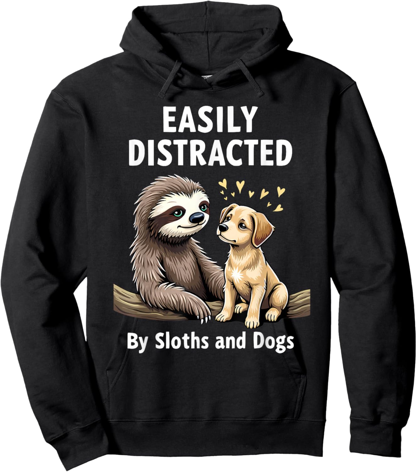 Funny Easily Distracted By Sloths and Dogs Hoodie - Hoodie | Black