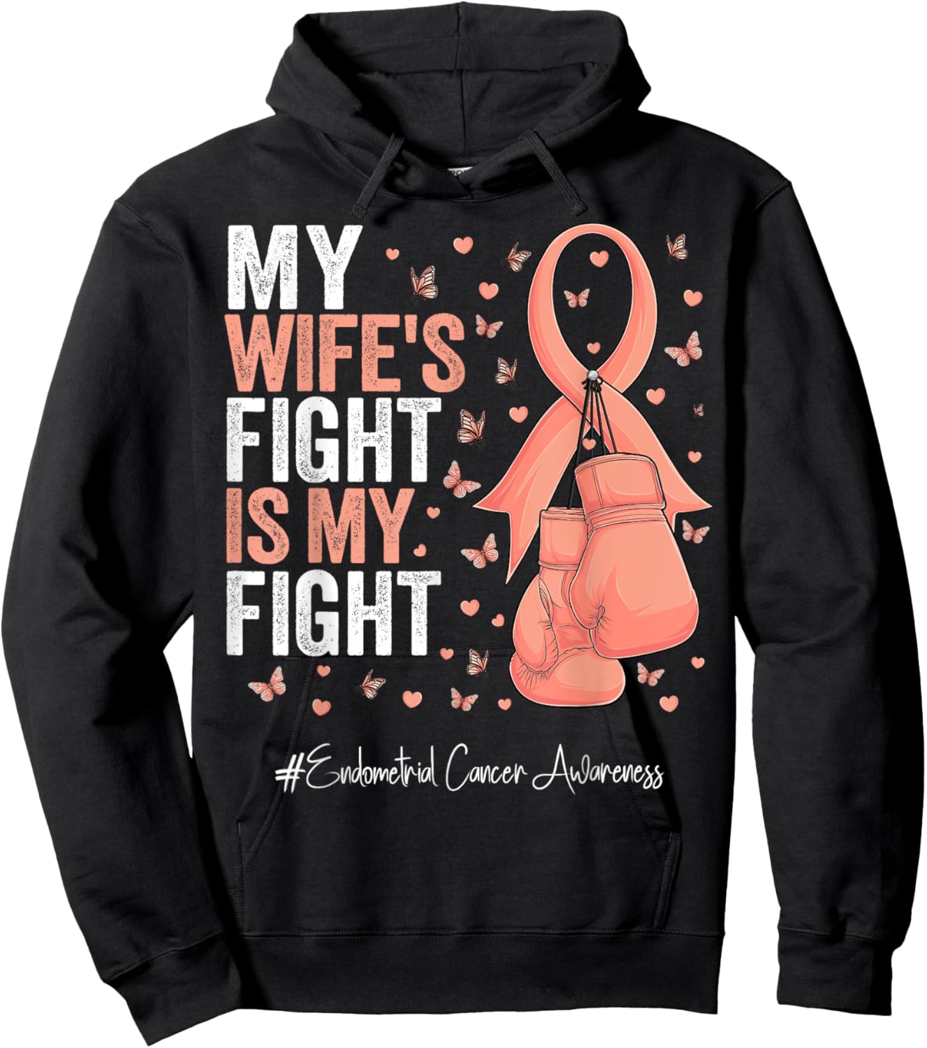 Peach Ribbon Wife Endometrial Cancer Awareness Hoodie - Hoodie | Black