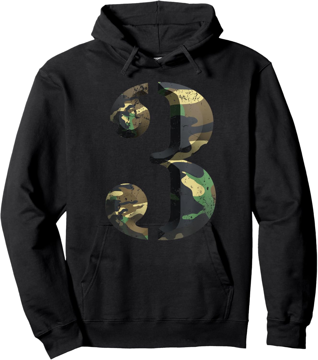 Number 3 Stencil Font Army Camo Woodland Camouflage Hoodie - Hoodie | Black