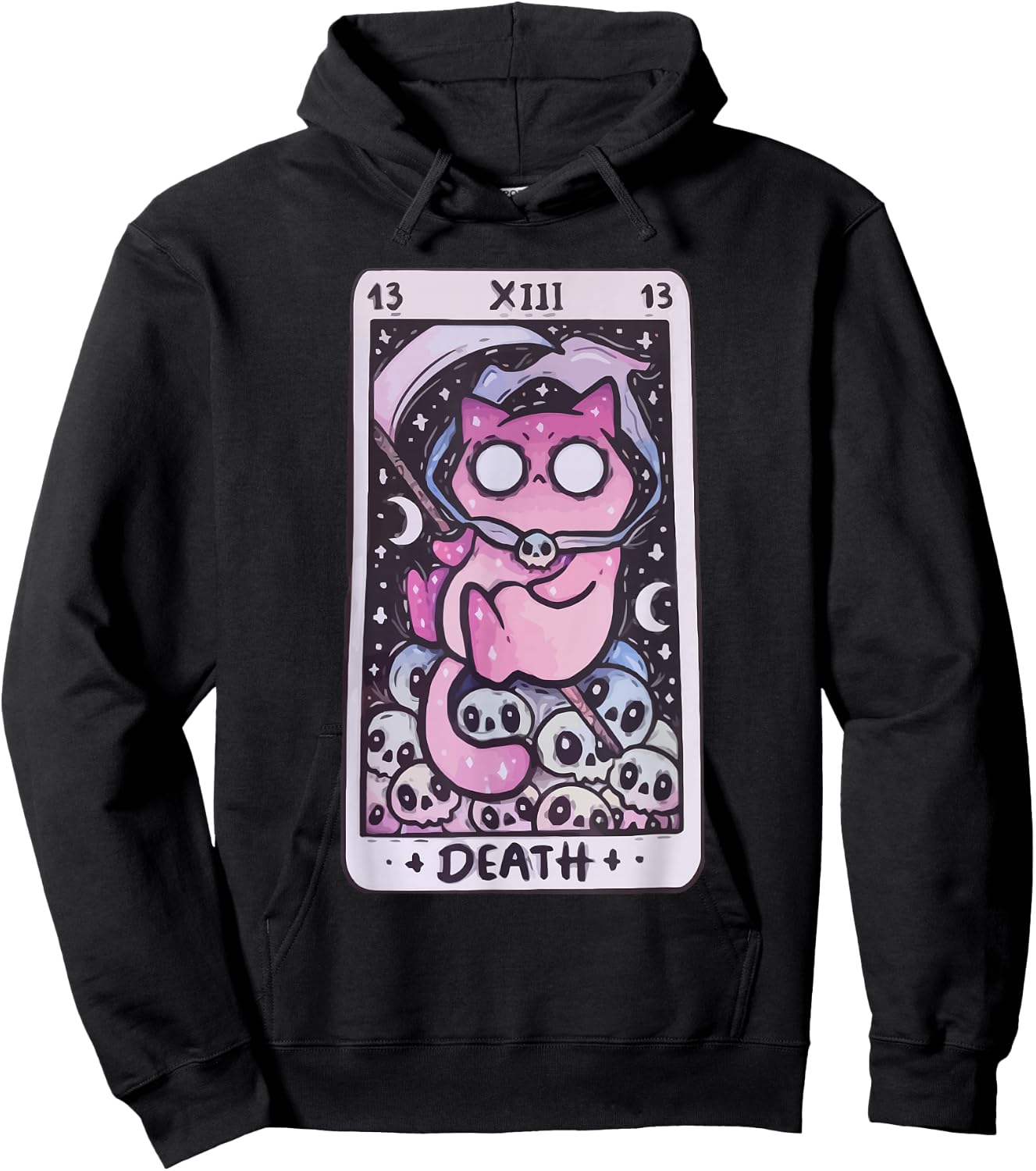 Kawaii Pastel Goth Art the Death Tarot Cute Cat Creepy Art Hoodie - Hoodie | Black
