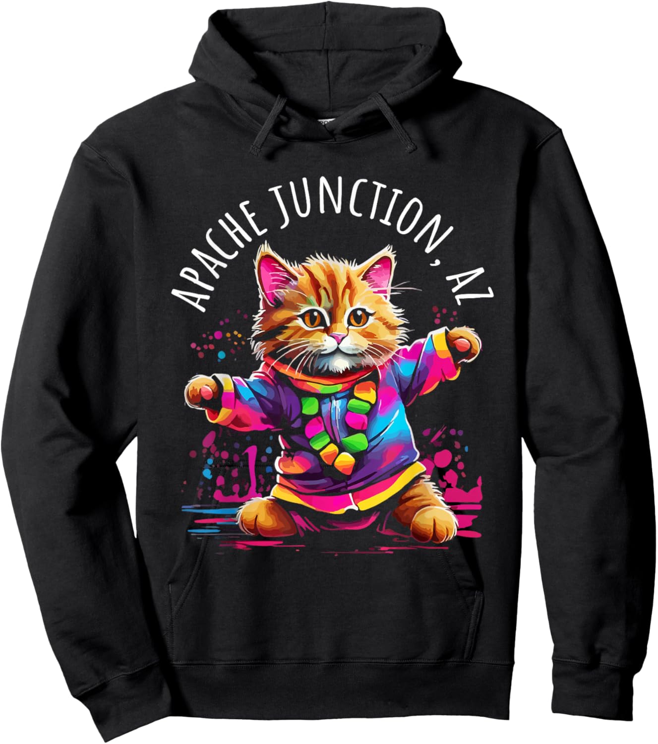 Apache Junction Arizona Dancing Kitty Cat Colorful Design Hoodie - Hoodie | Black