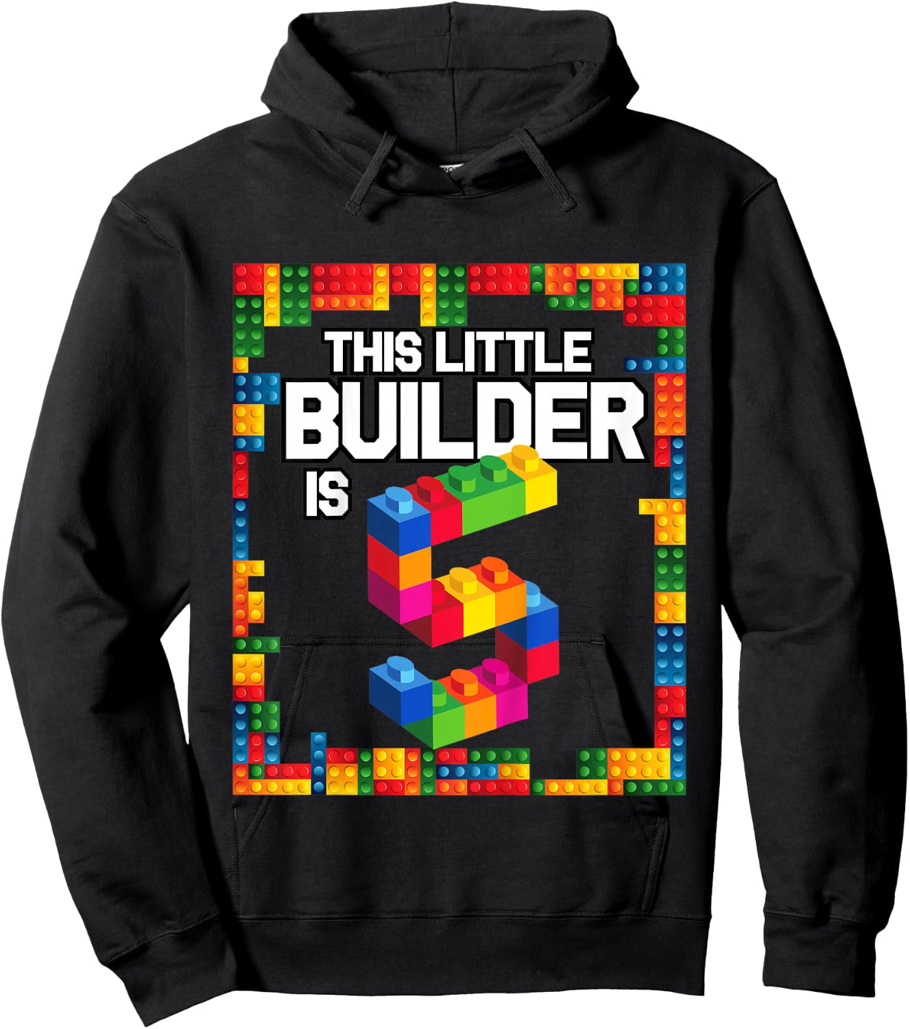 5 Year Old Building Blocks Birthday T Shirt Brick 5th Gift Hoodie - Hoodie | Black