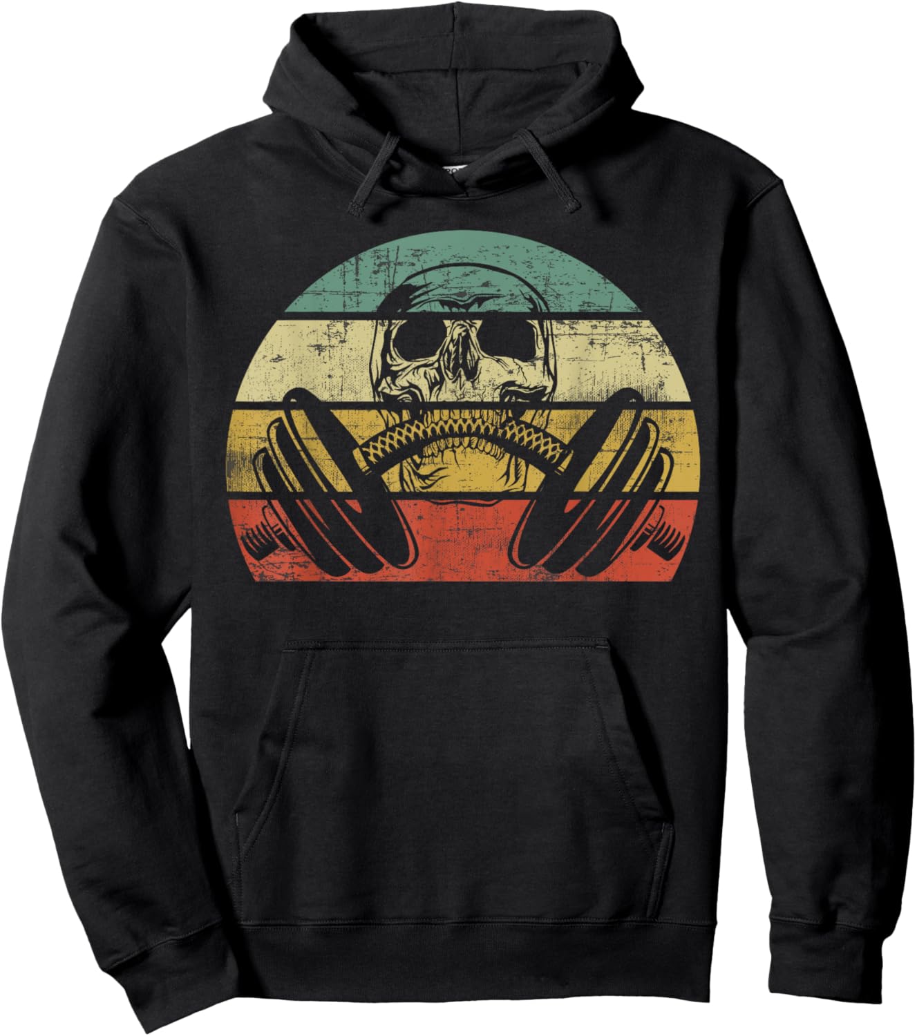 Retro Weightlifting Skull Funny Powerlifting Fitness Gym Hoodie - Hoodie | Black