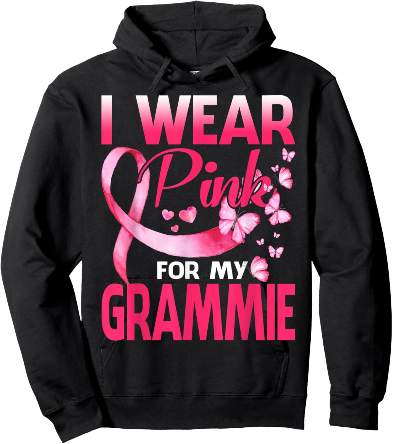 I Wear Pink For My Grammie Breast Cancer Awareness Butterfly Hoodie - Hoodie | Black