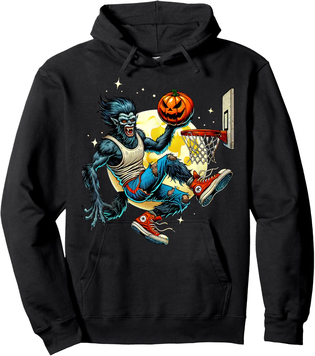 Halloween Werewolf Basketball Player Slam Dunk Graphic Hoodie - Hoodie | Black