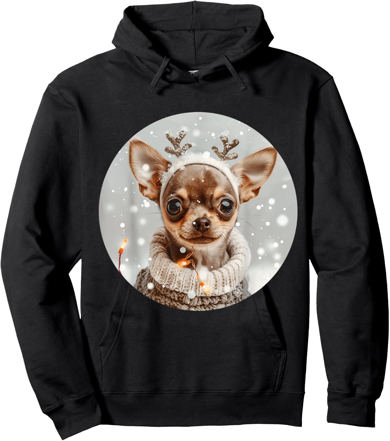 Cute Reindeer Chihuahua Dog Snow Christmas Puppy Snowflakes Hoodie - Hoodie | Black