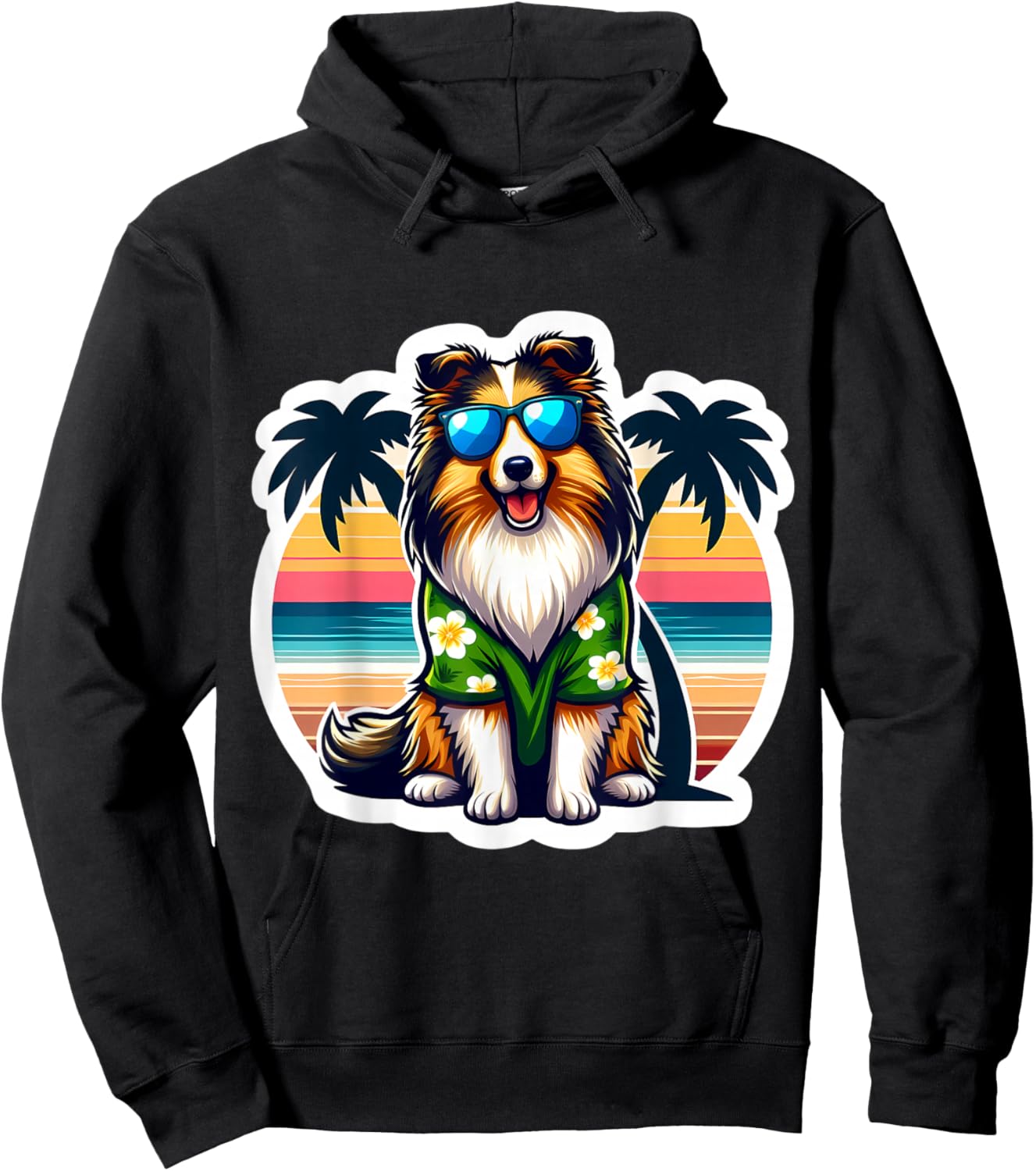 Shetland Sheepdog Dog Owner Summer Vibes Vacation Tropical Hoodie - Hoodie | Black