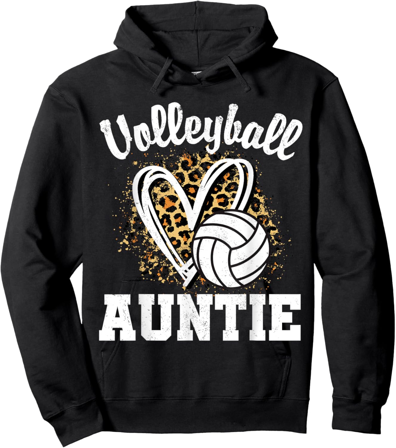 Volleyball Auntie Leopard Heart Matching Family Hoodie - Hoodie | Black