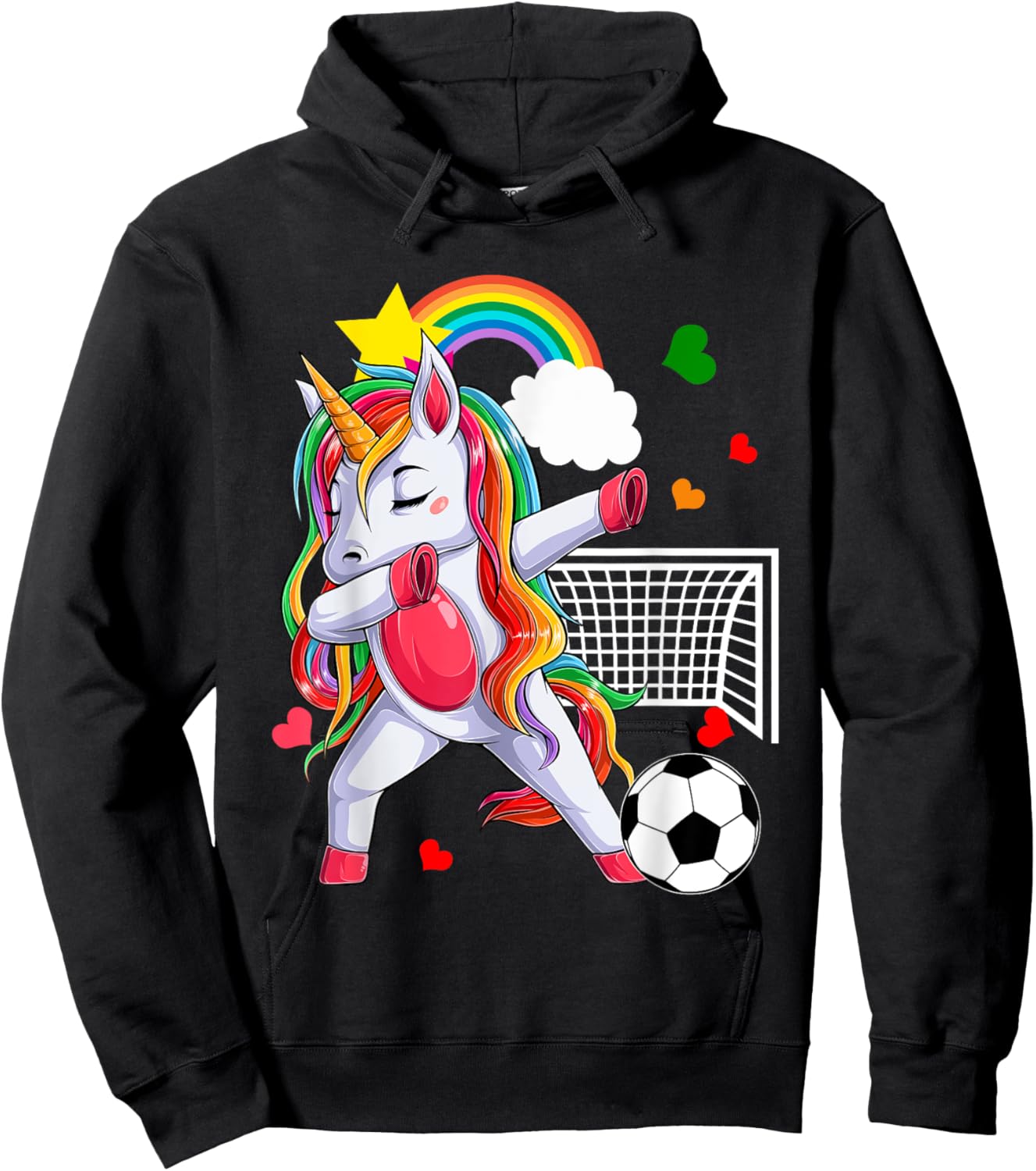 Dabbing Unicorn Playing Soccer Funny Player Coach Rainbow Hoodie - Hoodie | Black